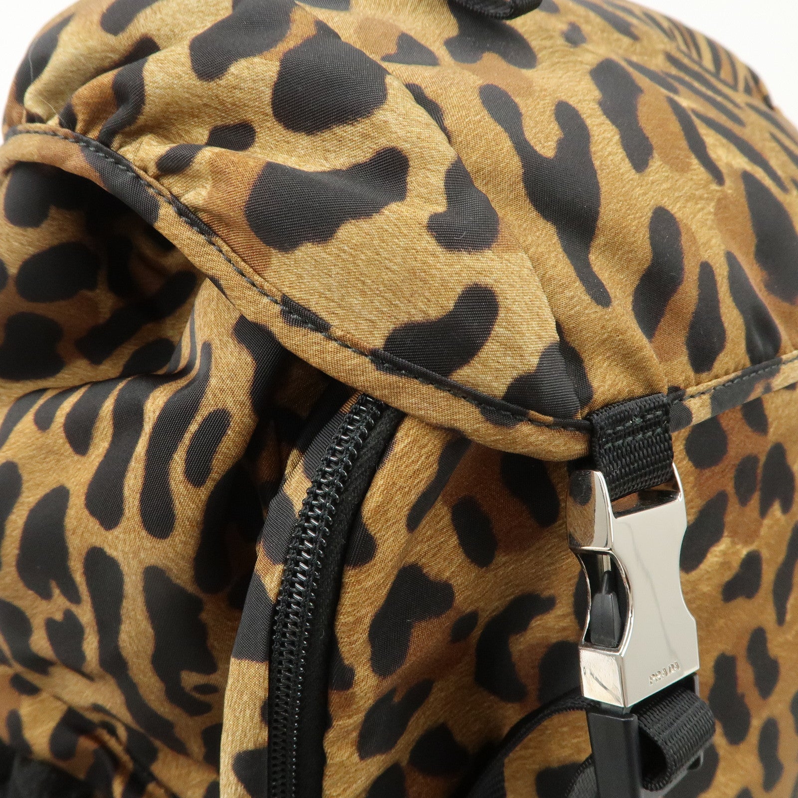 PRADA Nylon Leopard Print Back Pack Brown Black 2VZ062 Used