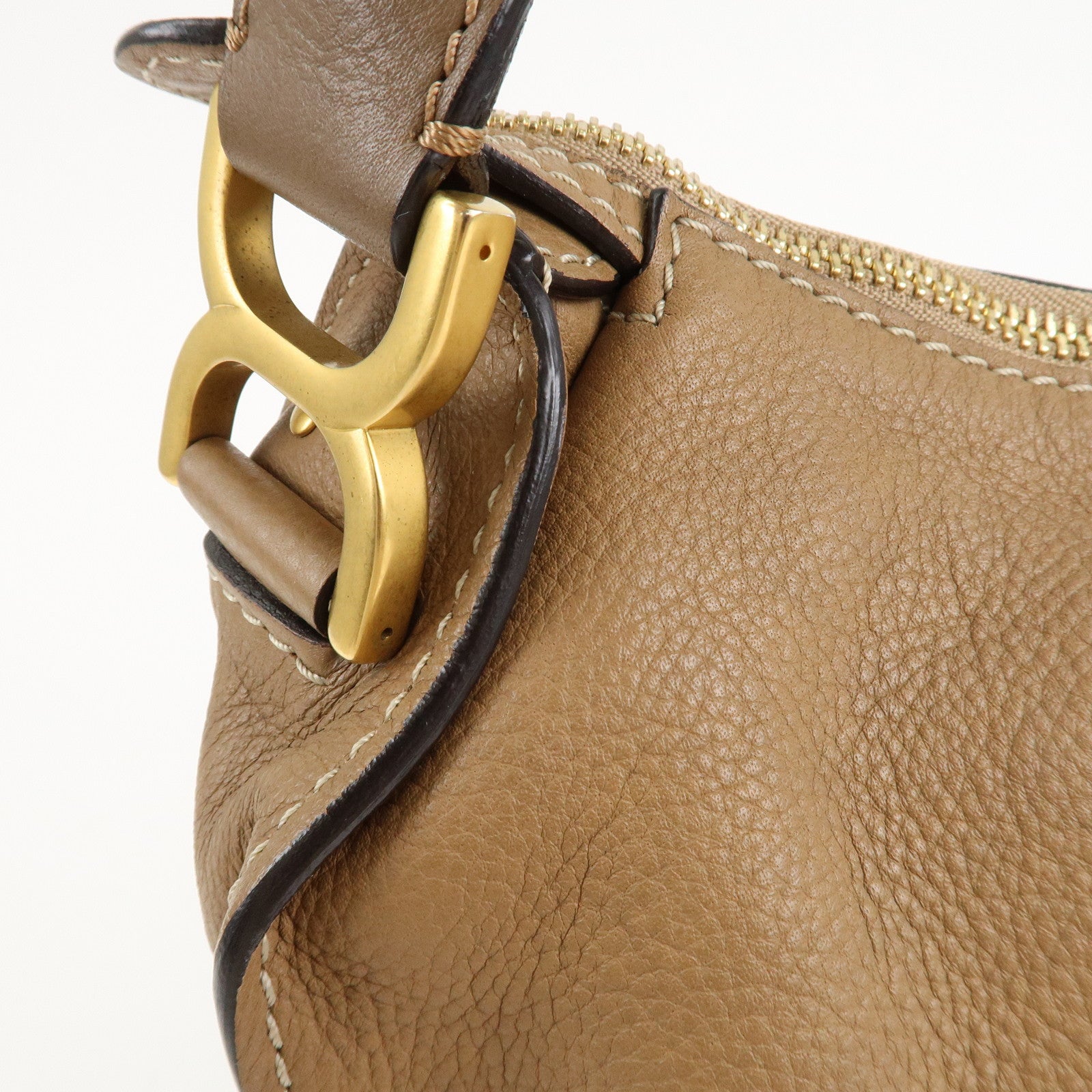 Chloe Marcie Leather Shoulder Bag Hand Bag Beige Used