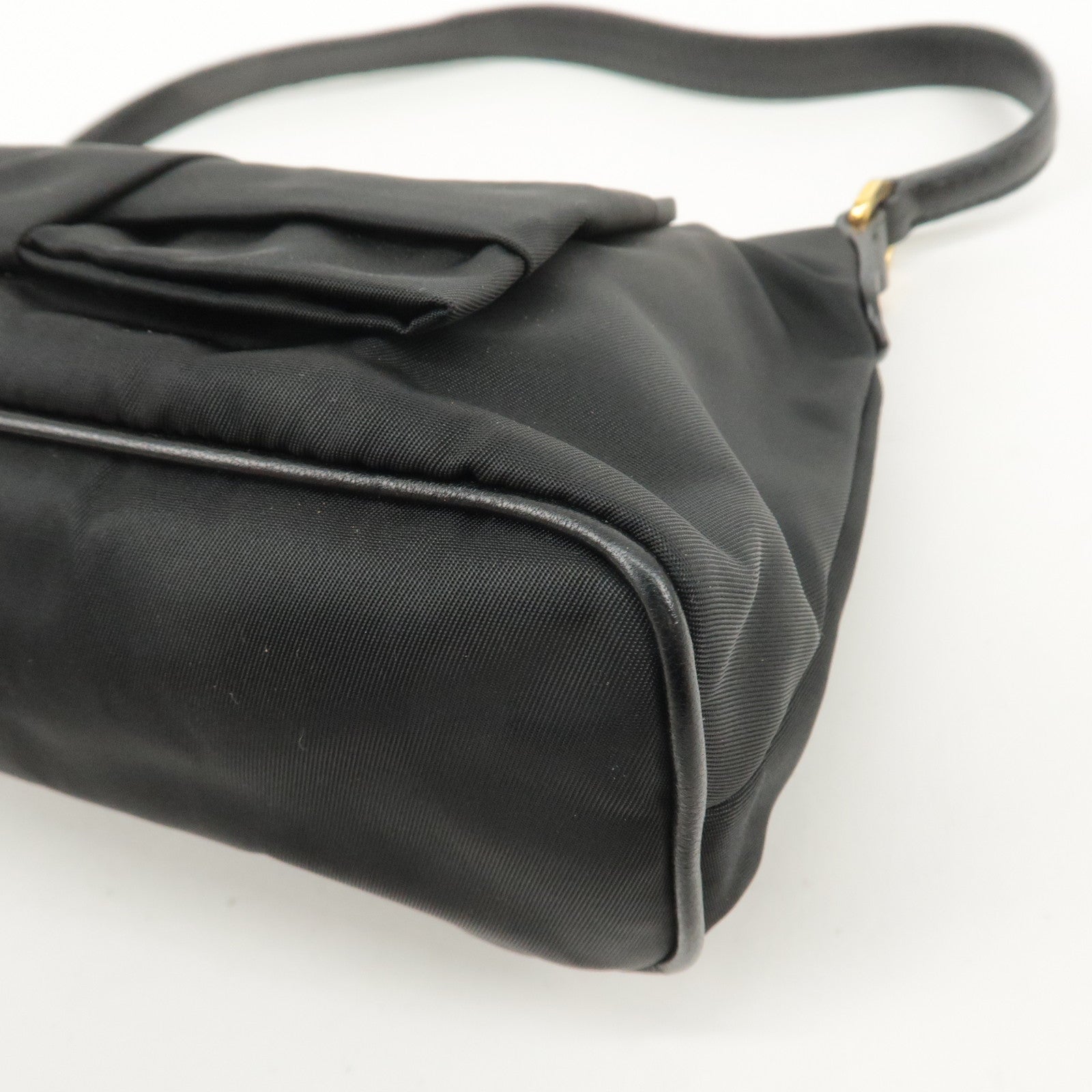 PRADA Nylon Leather Ribbon Hand Bag Pouch Nero Black 1N1439