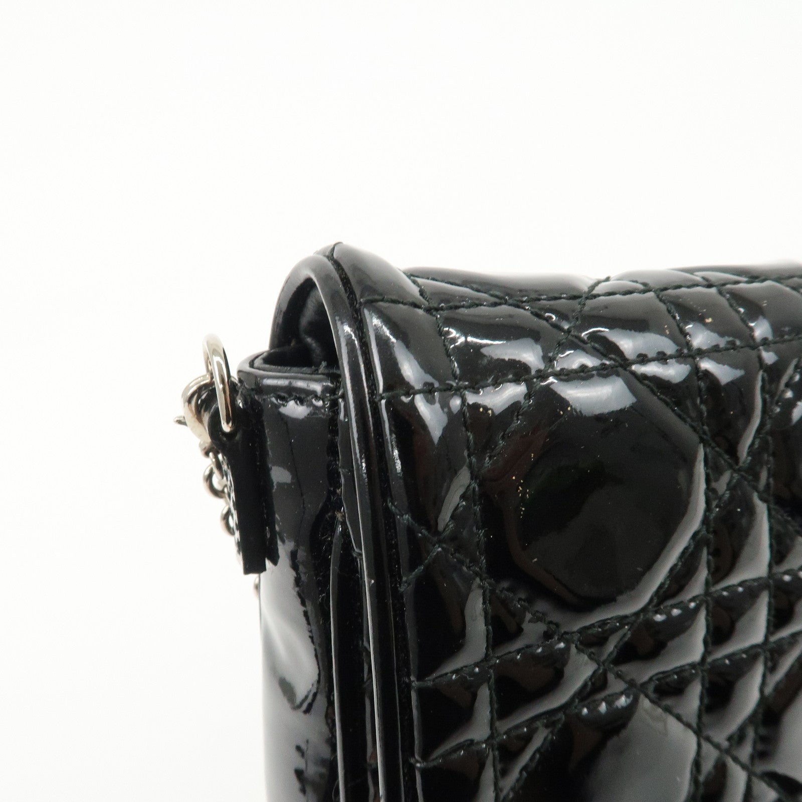 Christian Dior Cannage Patent Leather Chain Shoulder Bag Black Used