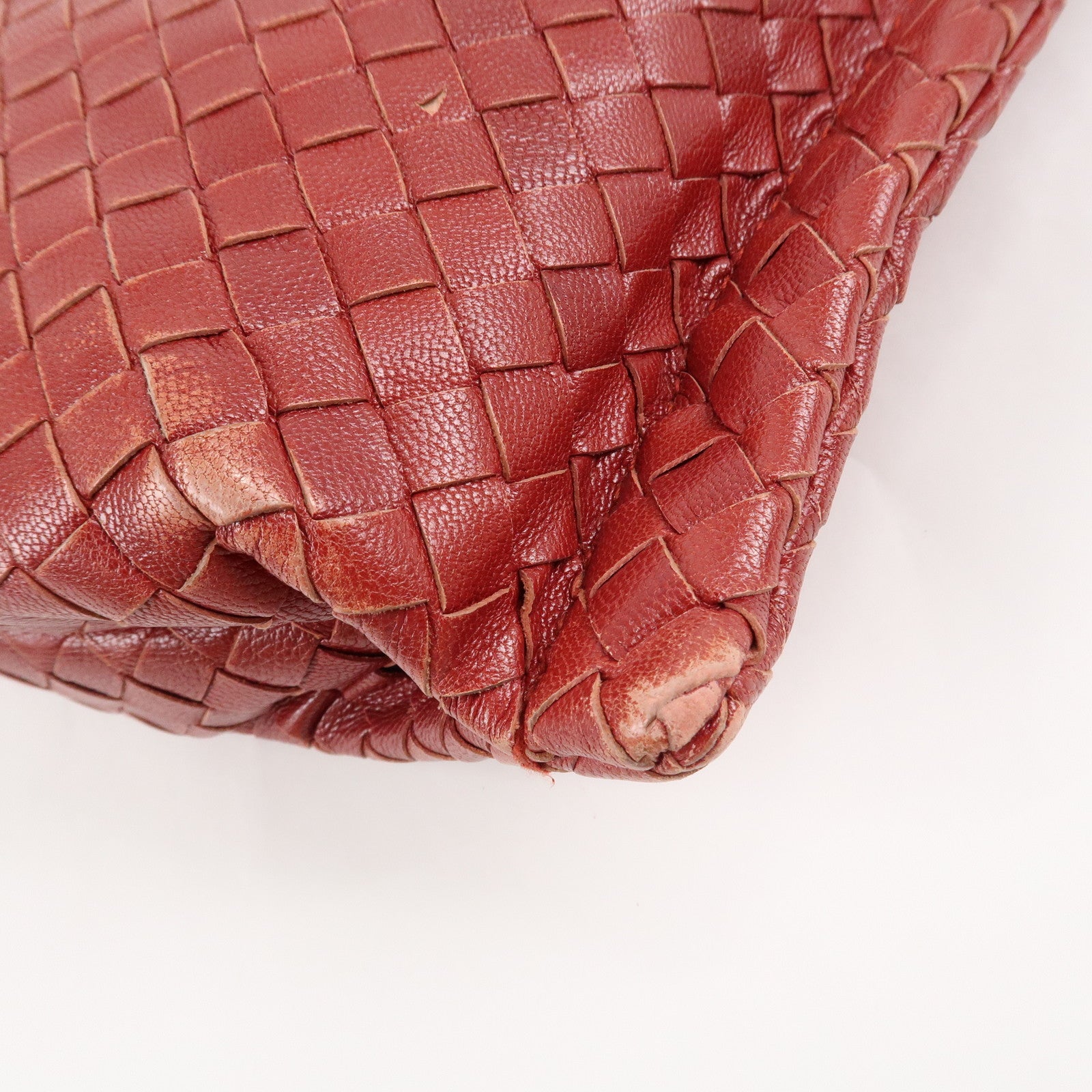 BOTTEGA VENETA Intrecciato Leather Shoulder Bag Red Beige 210236 Used