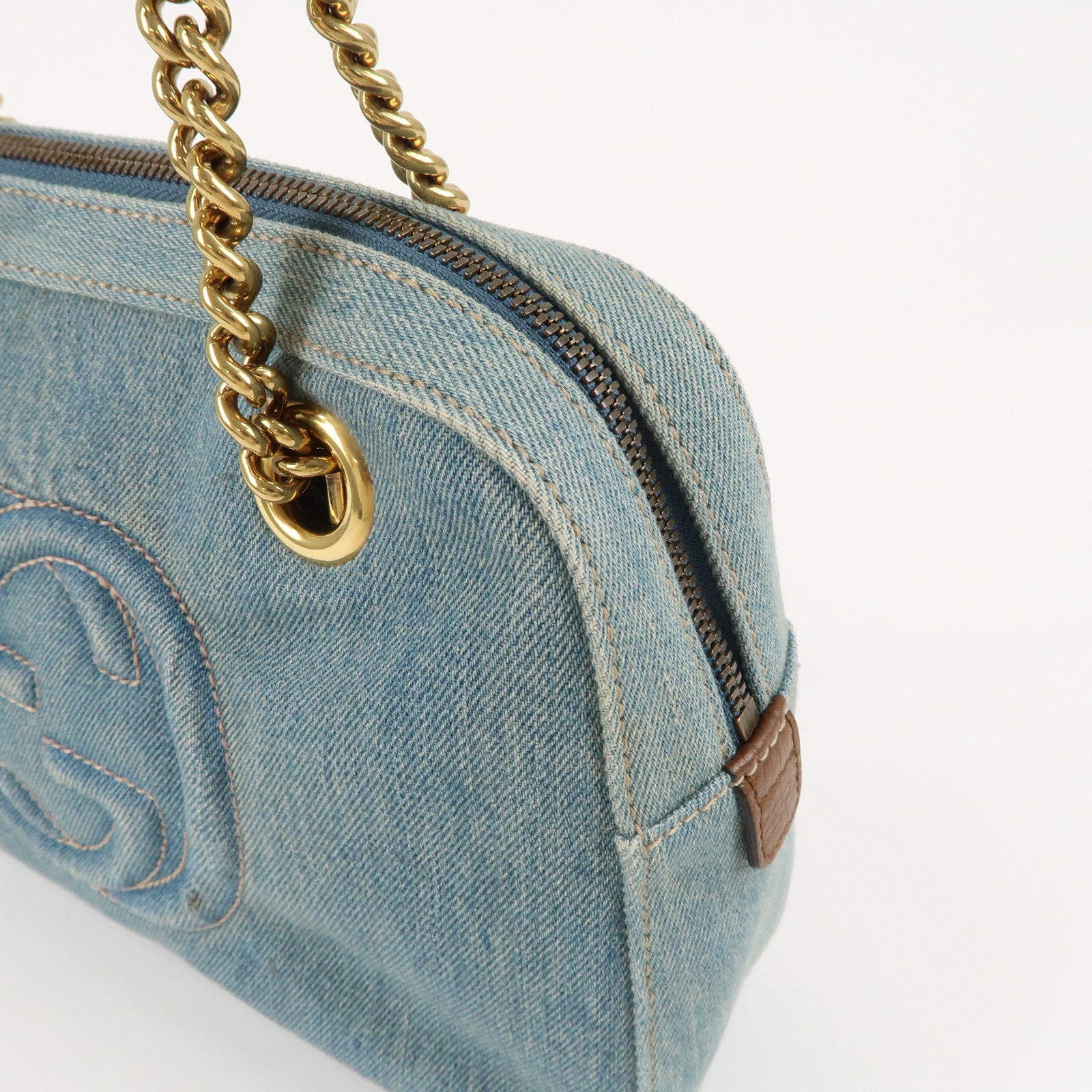 GUCCI SOHO Interlocking G Denim Leather Chain Shoulder Bag 308988