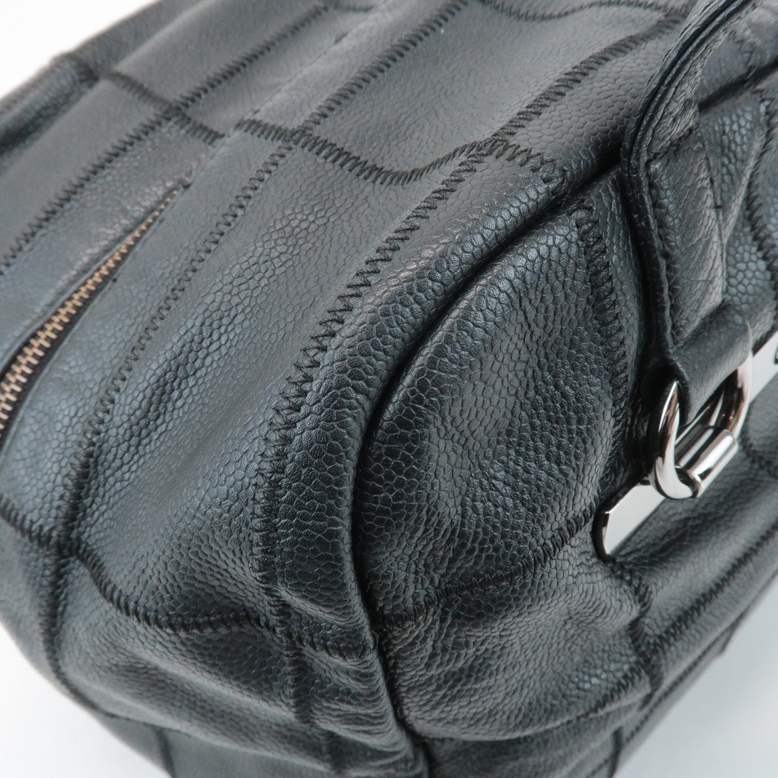 CHANEL Chocolate Bar Caviar Skin Mini Boston Bag Black A26135 Used