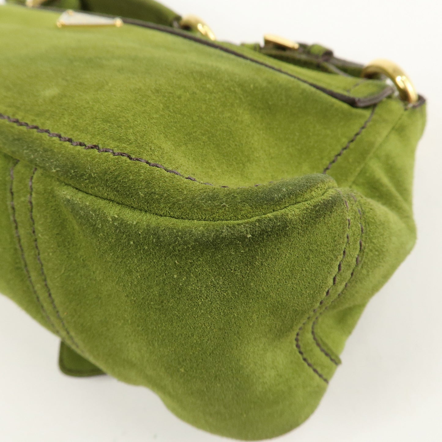 PRADA Suede One Shoulder Bag Green Gold Hardware