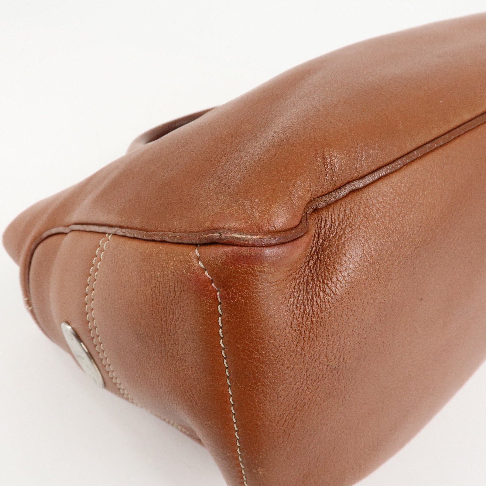 CELINE Leather Triomphe Button Boogie Bag Macadam Engraved Brown Used