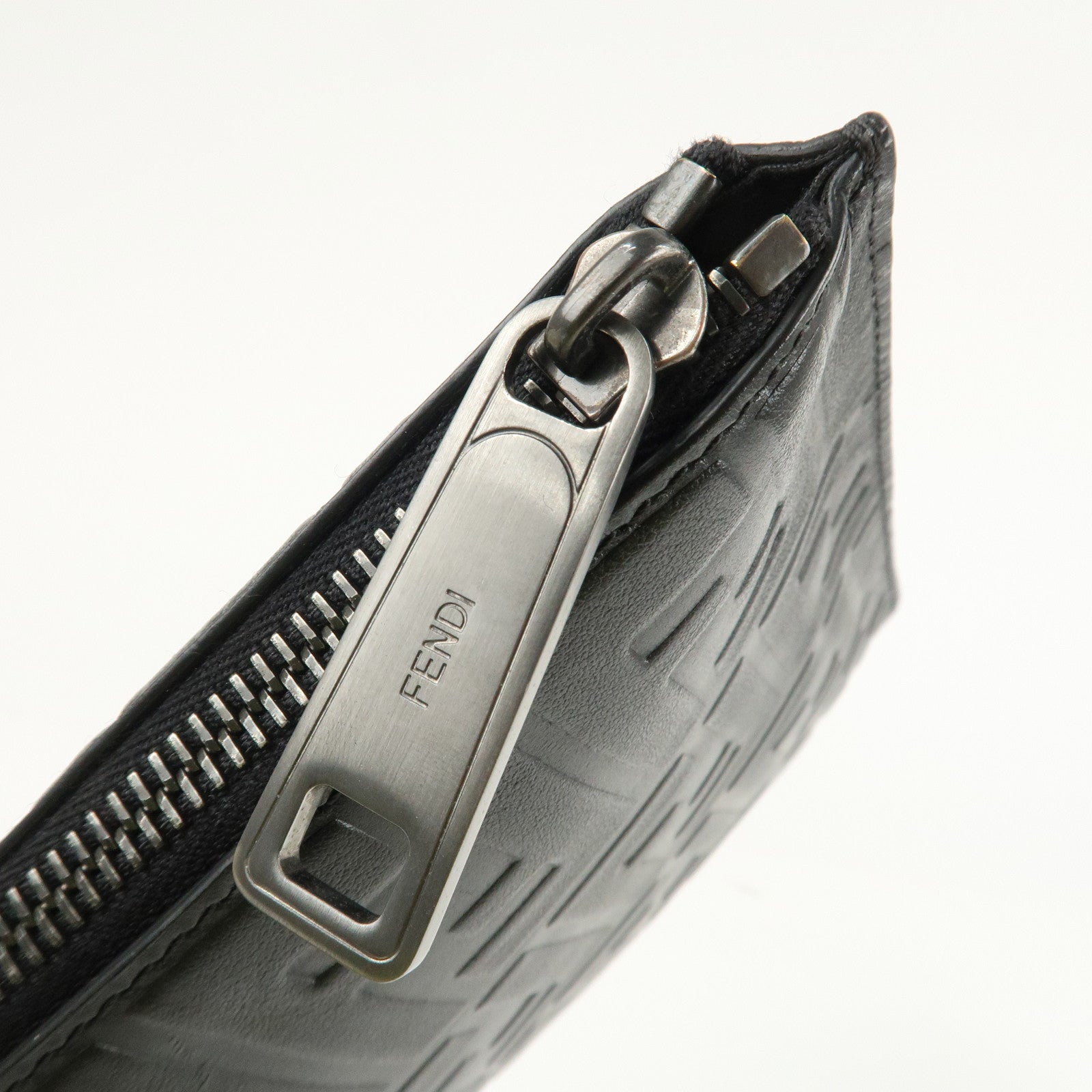 FENDI Zucca Leather Clutch Bag Hand Bag  Black 7N0078 Used
