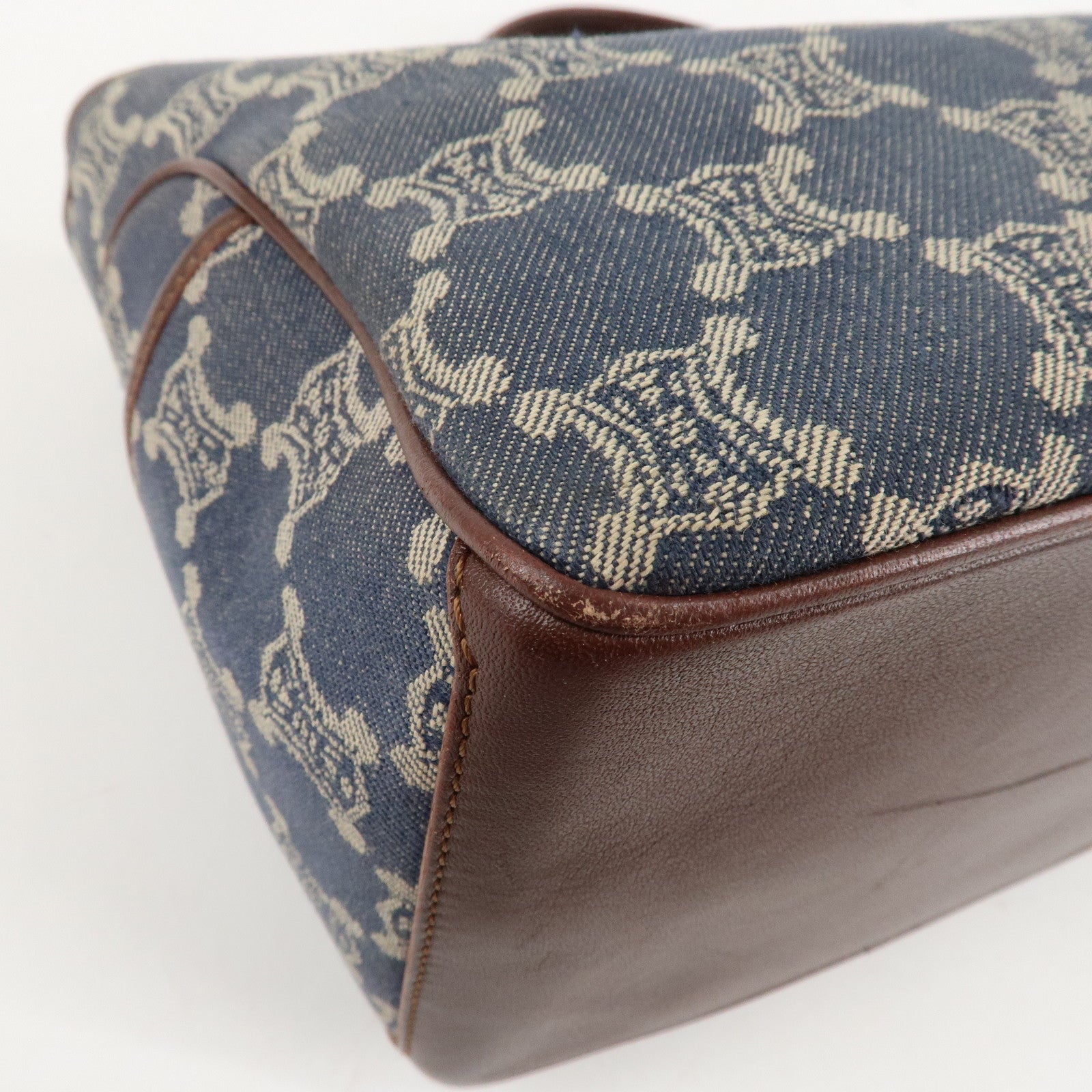 CELINE Macadam Denim Leather Boogie Bag Tote Bag Blue Brown Used