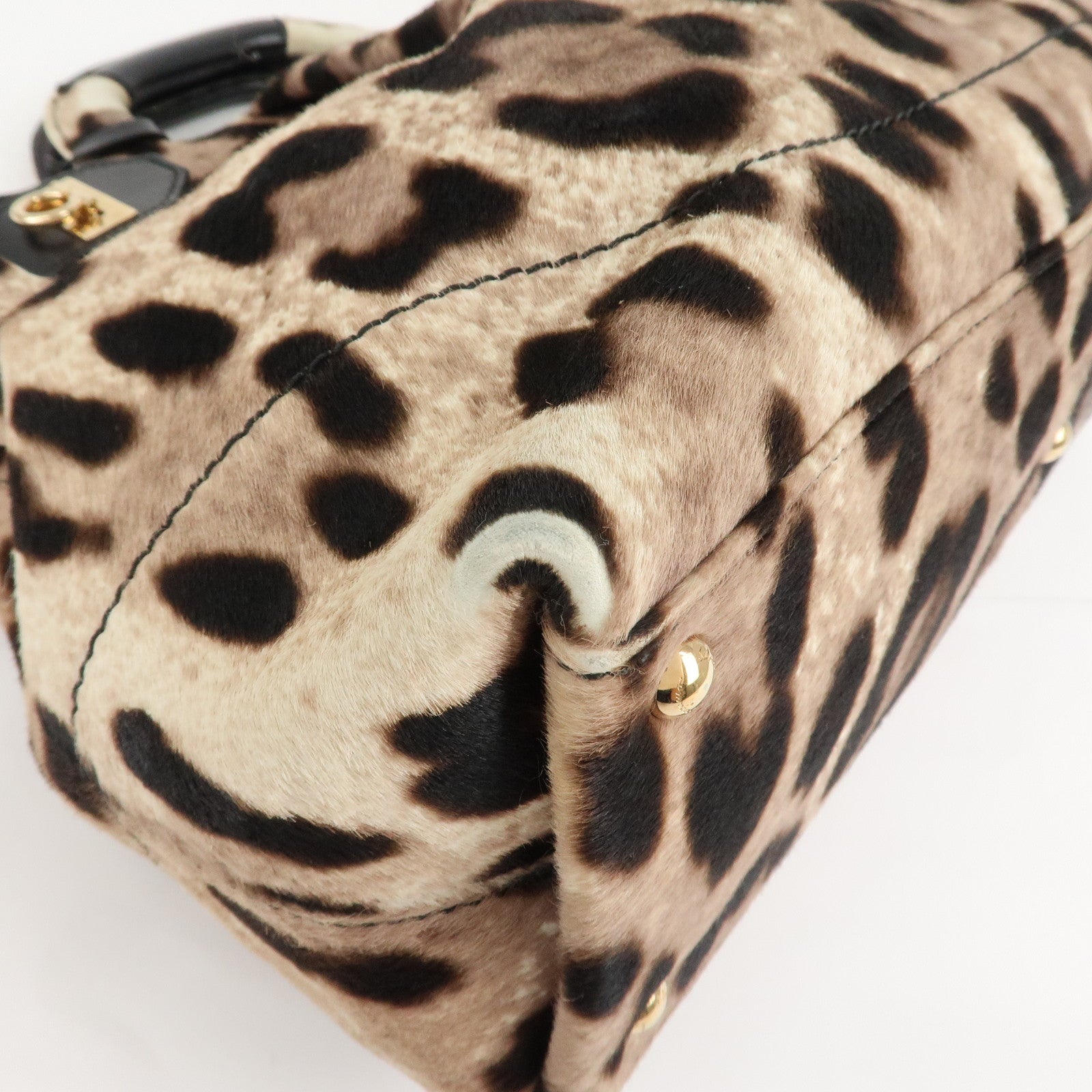 Ferragamo Gancini Unborn Calf Leather 2Way Bag Leopard Hand Bag