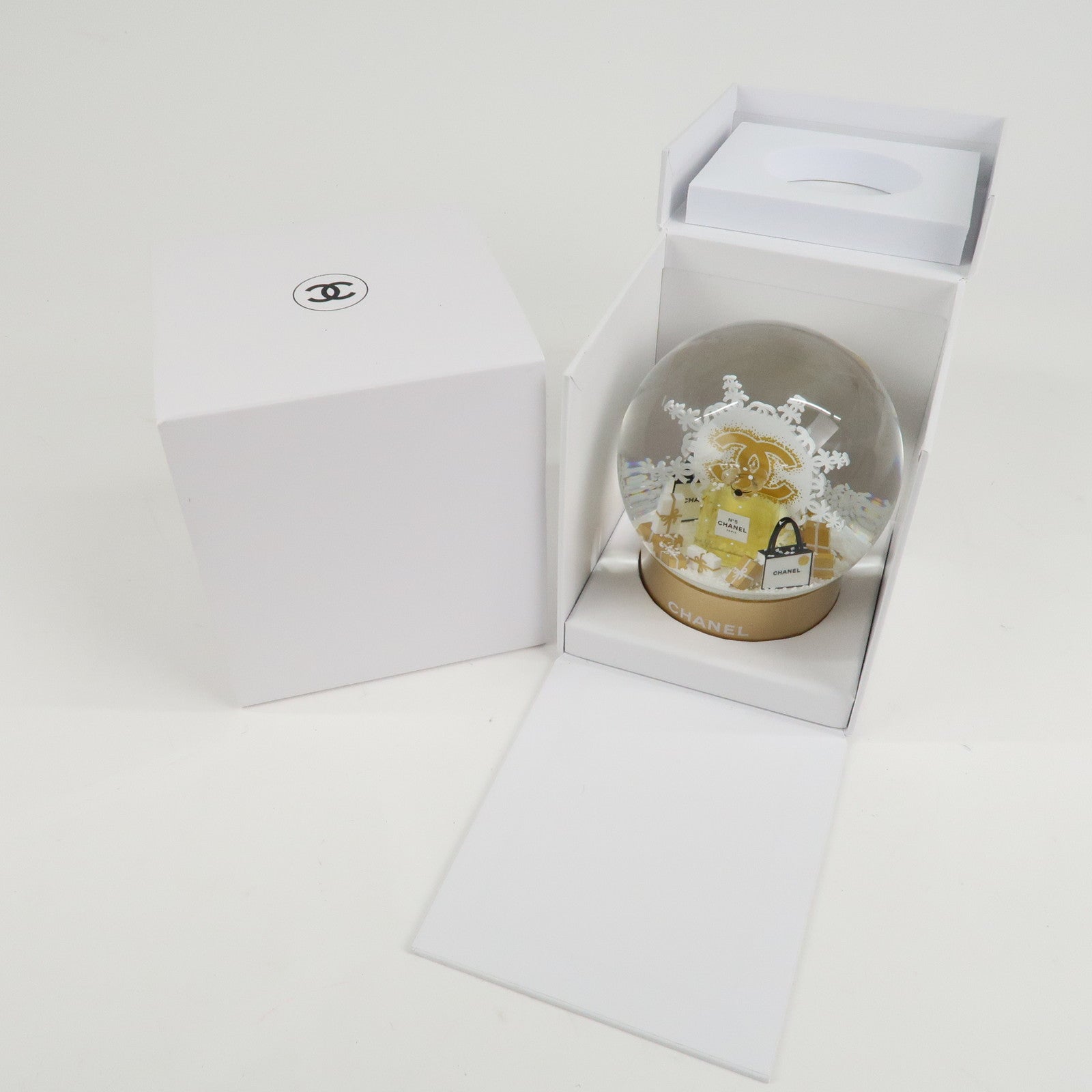 CHANEL COCO Mark No.5 Glass Snow Dome 2024 Novelty White Gold Used
