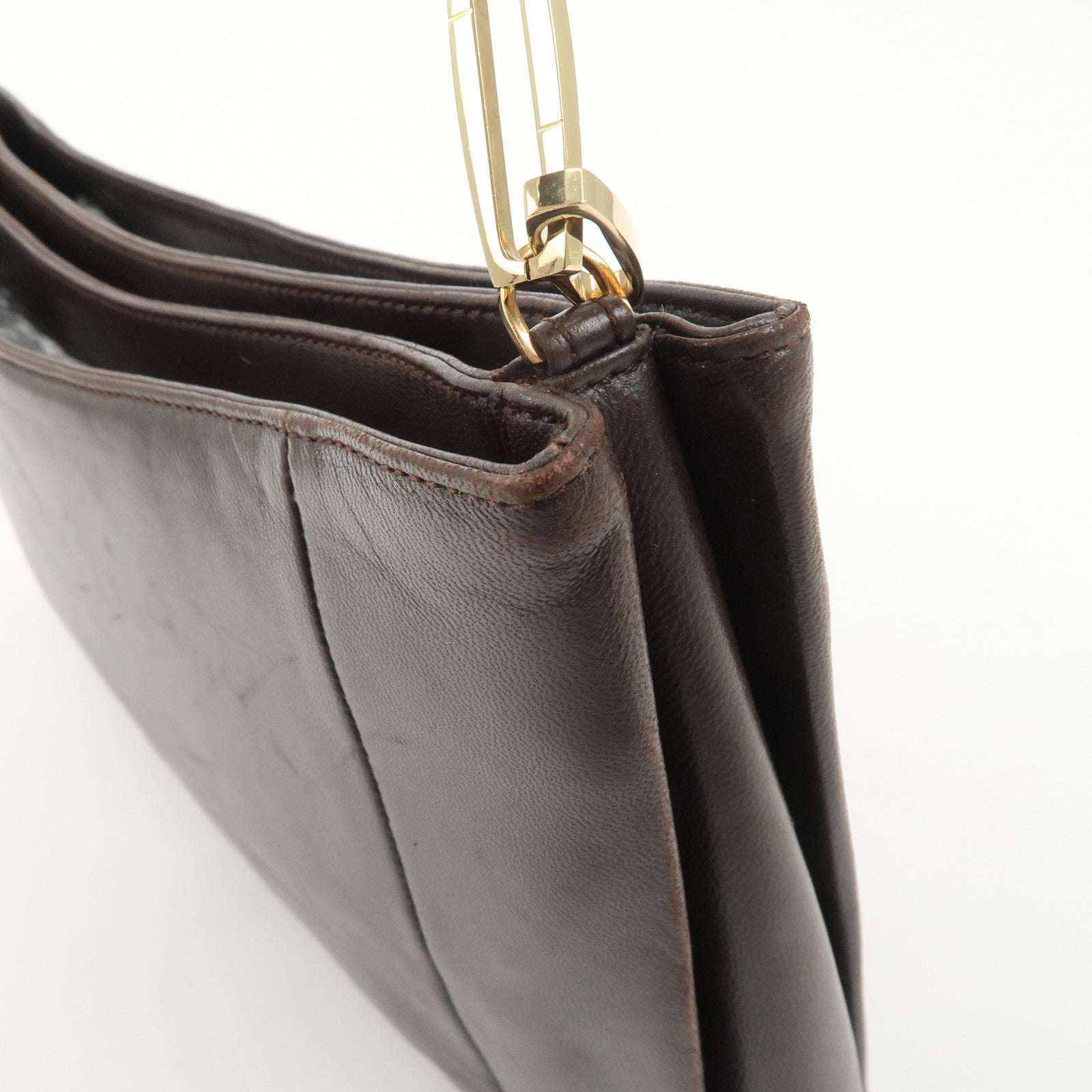 LOEWE Anagram Leather Shoulder Bag Hand Bag Gold HDW  Brown Used