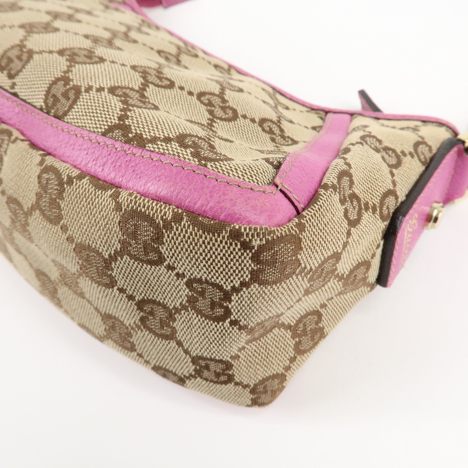 GUCCI Abbey GG Canvas Leather Shoulder Bag Pink Beige 130939