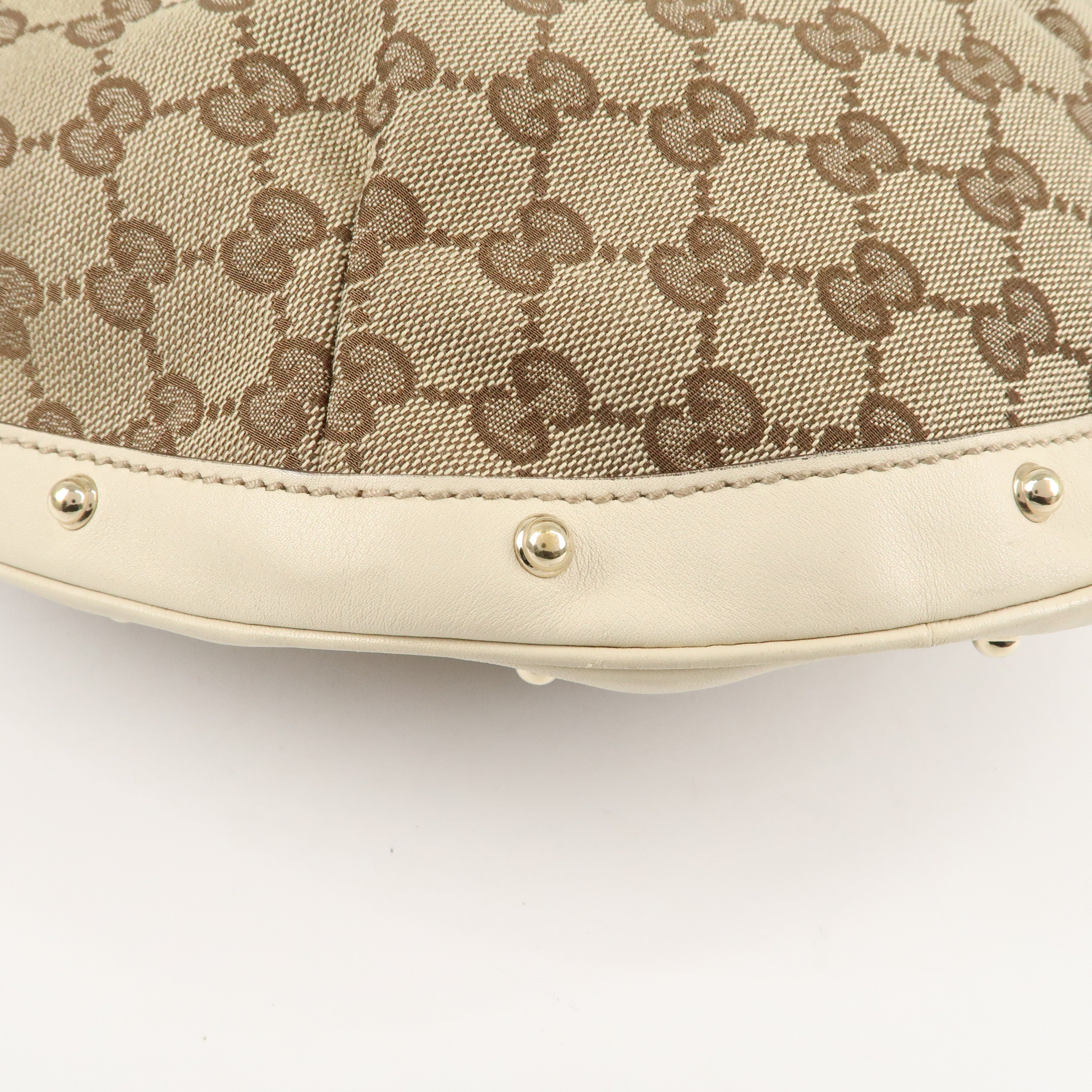 GUCCI GG Canvas Leather Shoulder Bag Beige Ivory 159406