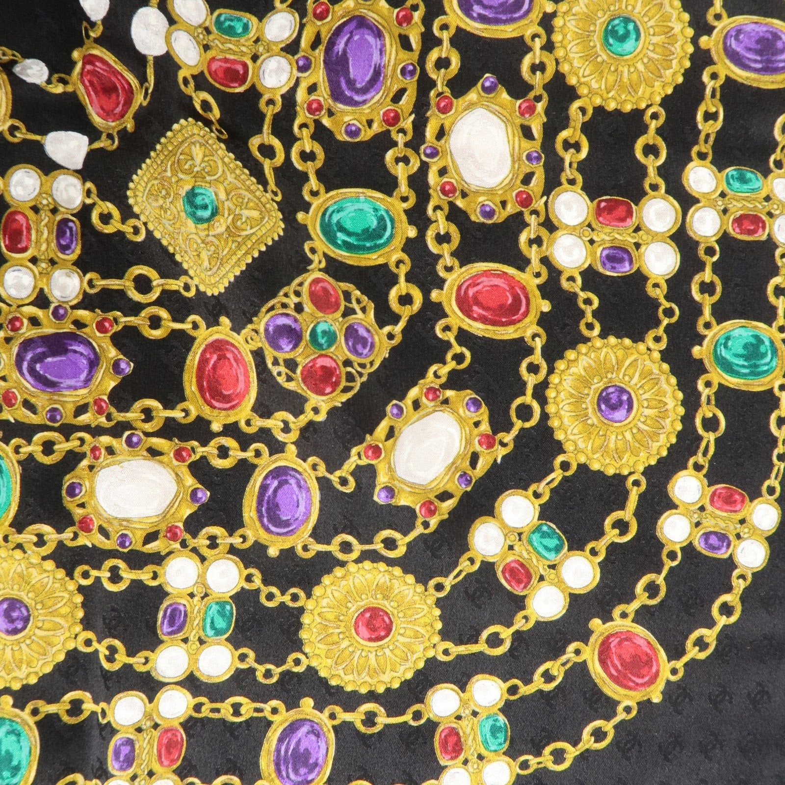 CHANEL COCO Mark Silk 100 % Jewelry Pattern Scarf Black Multi Color Used