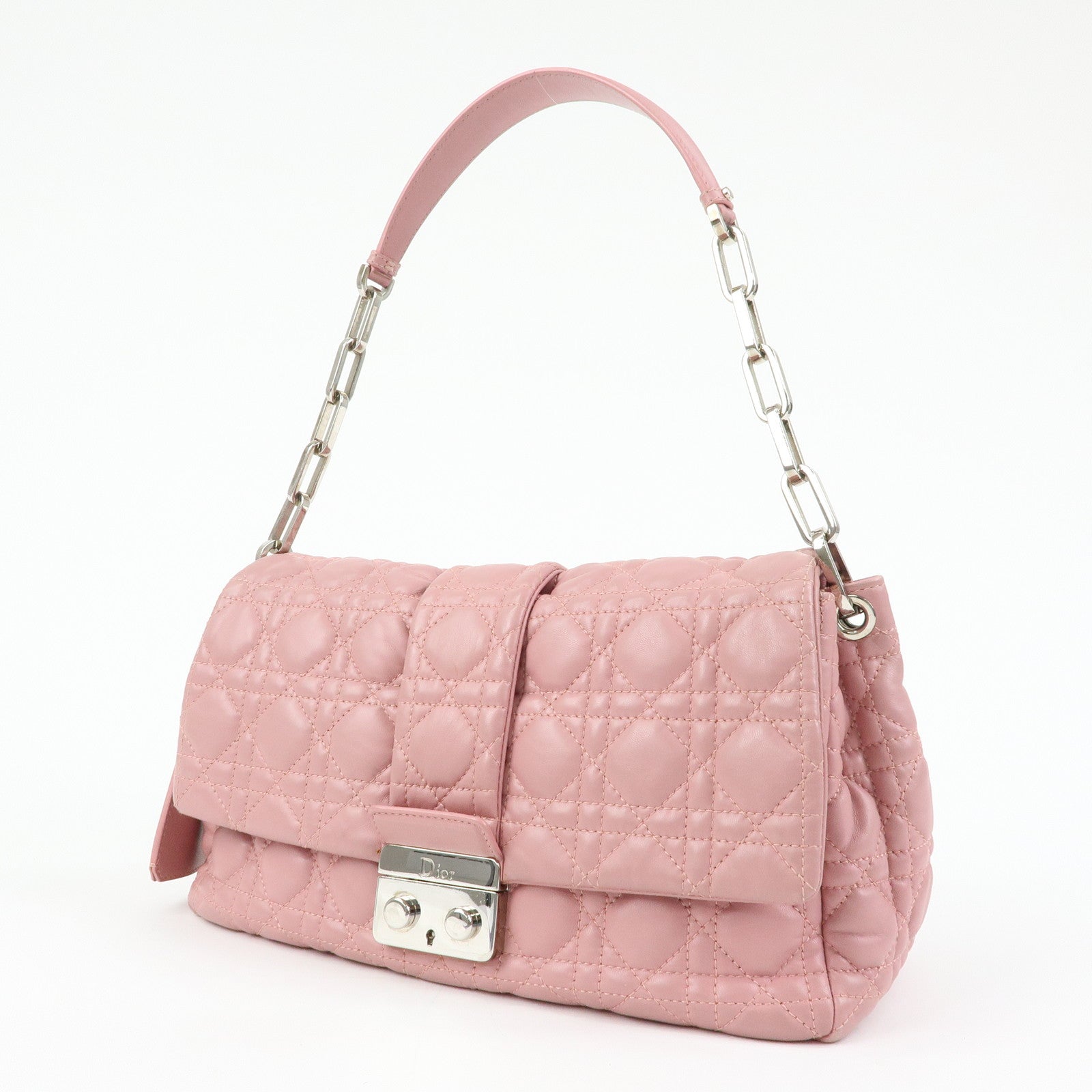 Christian Dior Canage New Lock Lamb Skin Shoulder Bag Hand Bag Pink