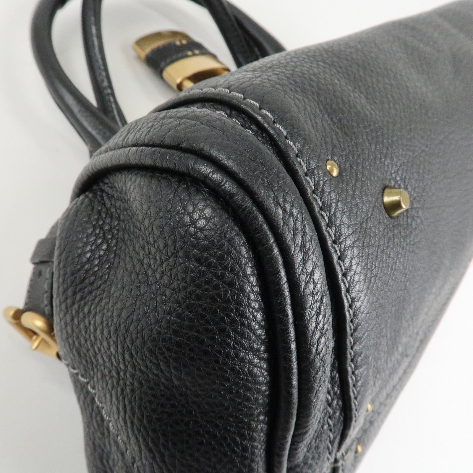 Chloe Paddington Leather Hand Bag Shoulder Bag Medium Black Used