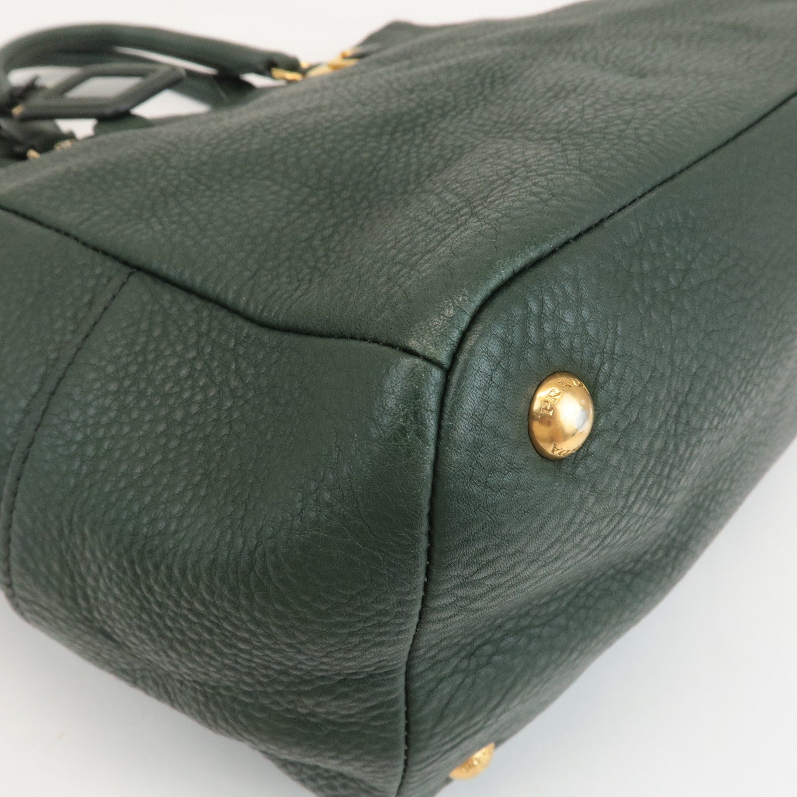 PRADA Leather 2Way Hand Bag Shoulder Bag Green Gold Hardware