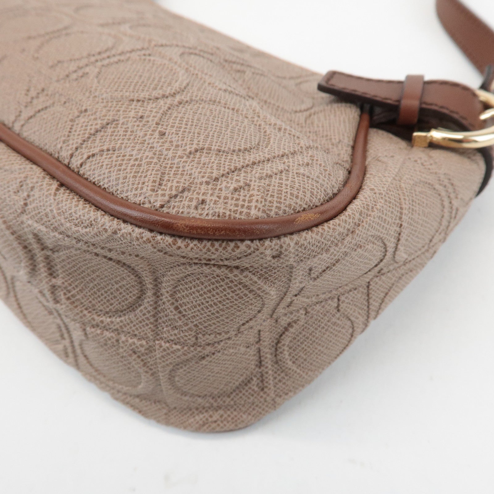 Ferragamo Gancini PVC Leather Shoulder Bag Pink Beige Brown Used