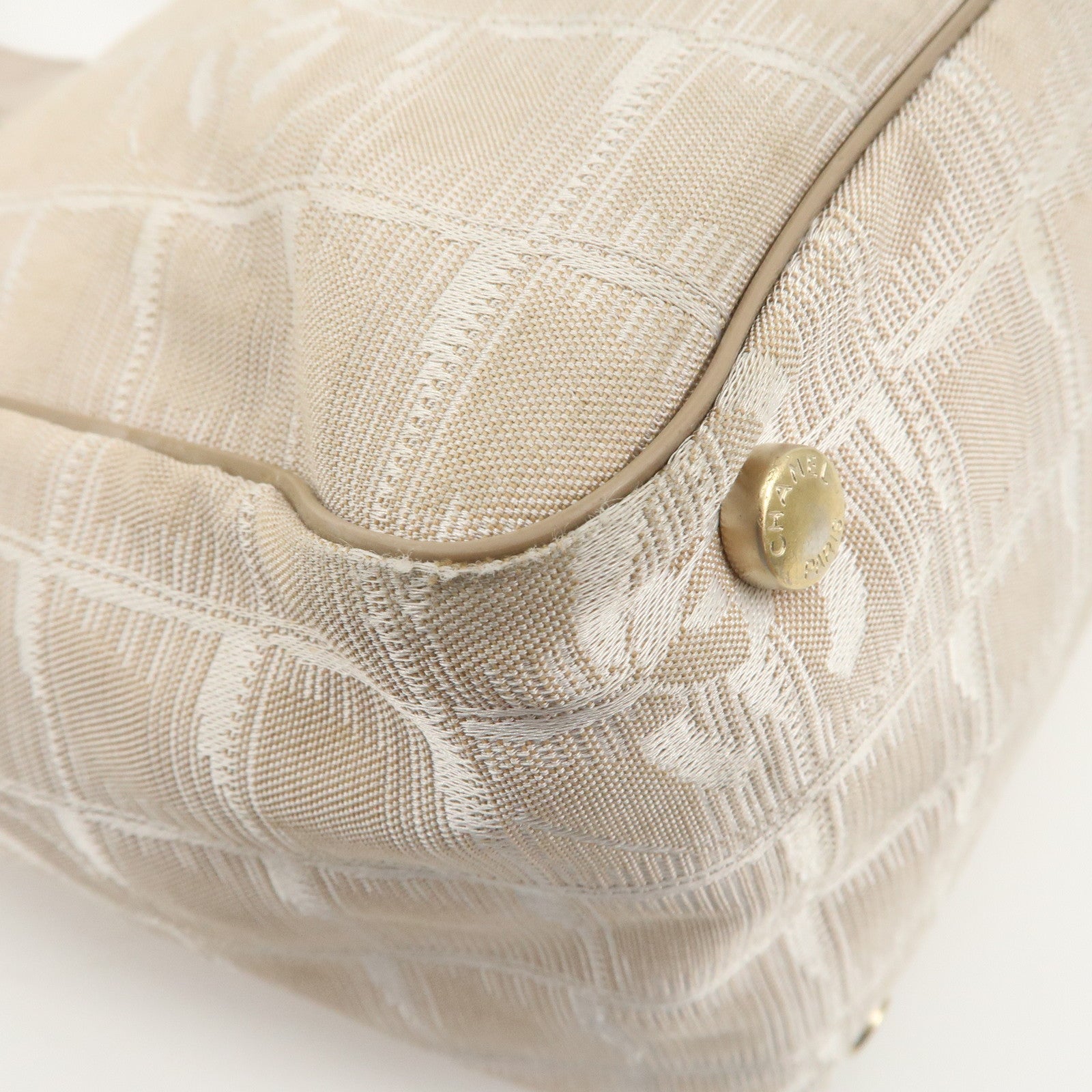 CHANEL New Travel Line Nylon Jacquard Leather Tote Bag Beige A15991 Used