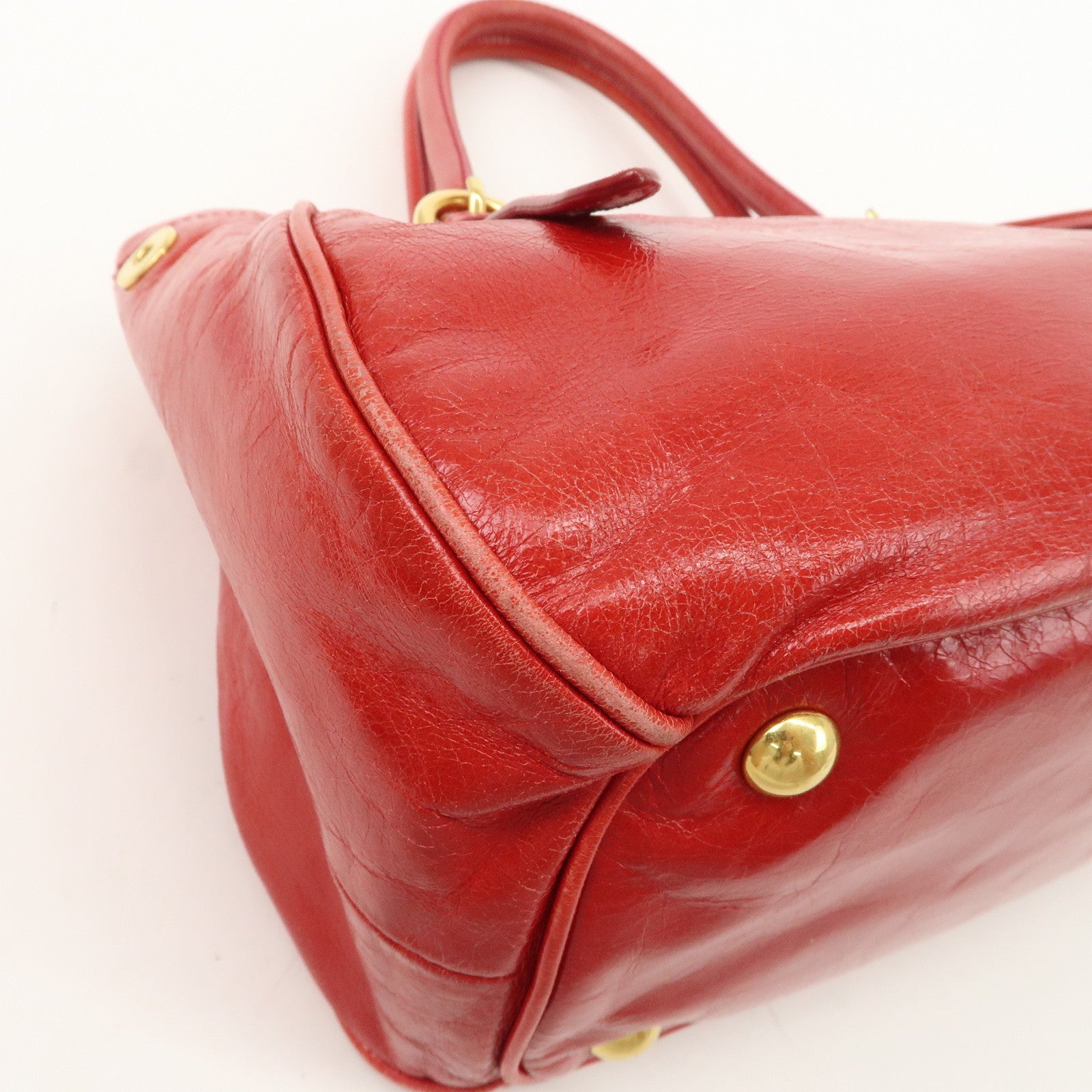 MIU MIU Leather 2WAY Bag Hand Bag Shoulder Bag Gold HDW Red