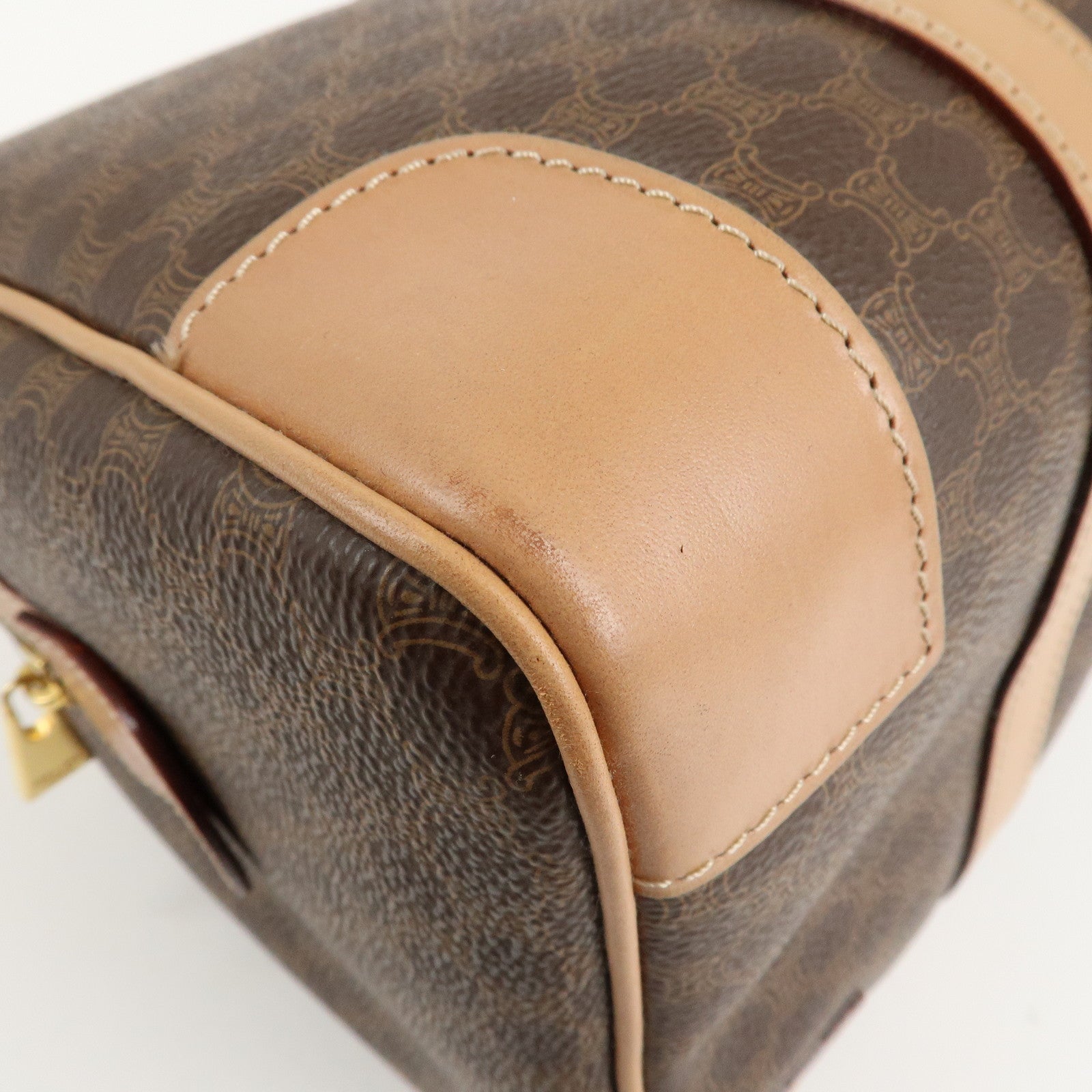 CELINE Macadam PVC Leather Boston Bag Hand Bag Brown Used