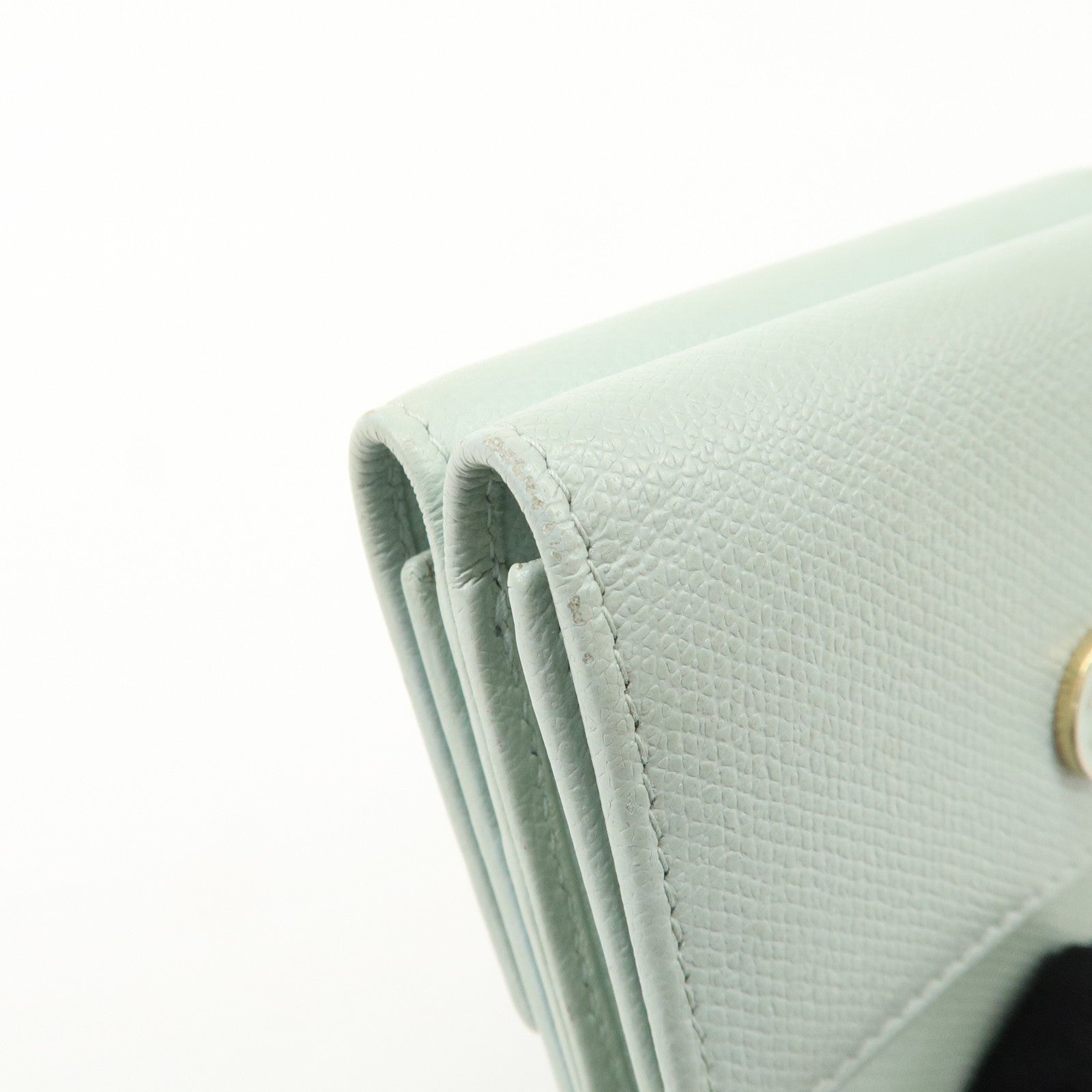 CHANEL COCO Button Leather Double Hook Wallet Mint blue A20902 Used