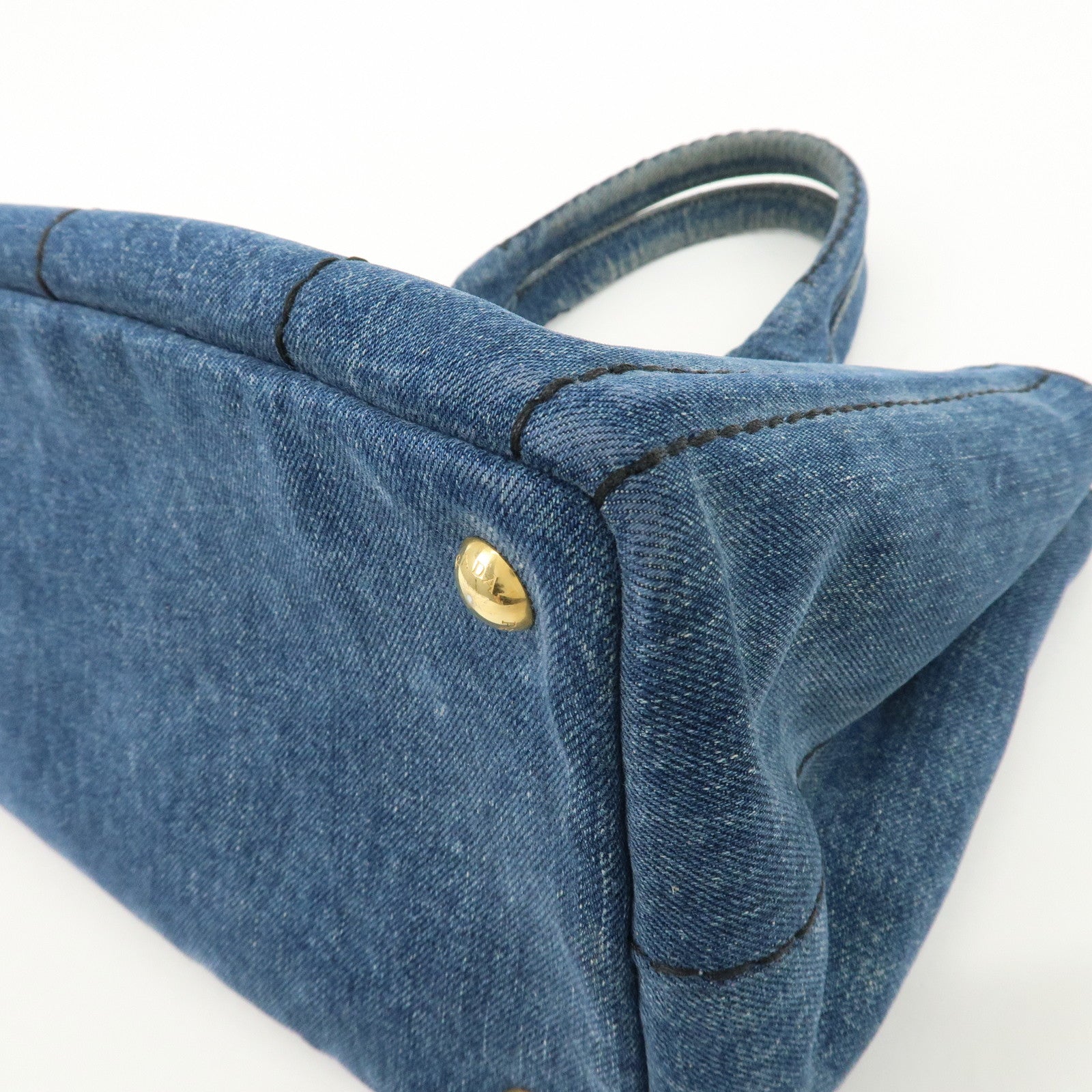 PRADA Canapa Mini Denim 2Way Tote Shoulder Bag Blue 1BG439