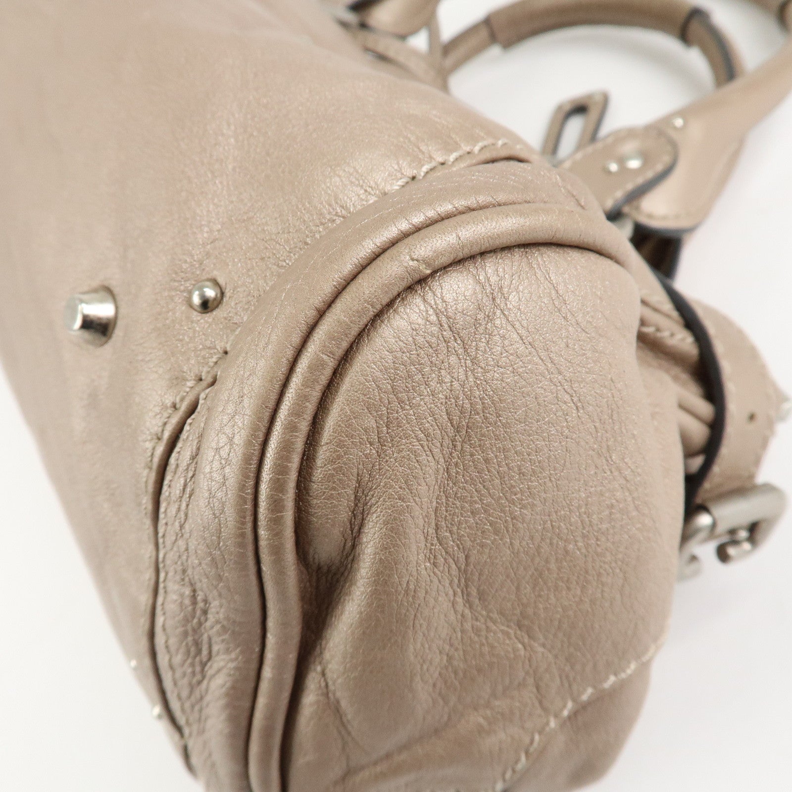 Chloe Paddington Leather Hand Bag Shoulder Bag Medium Beige Used