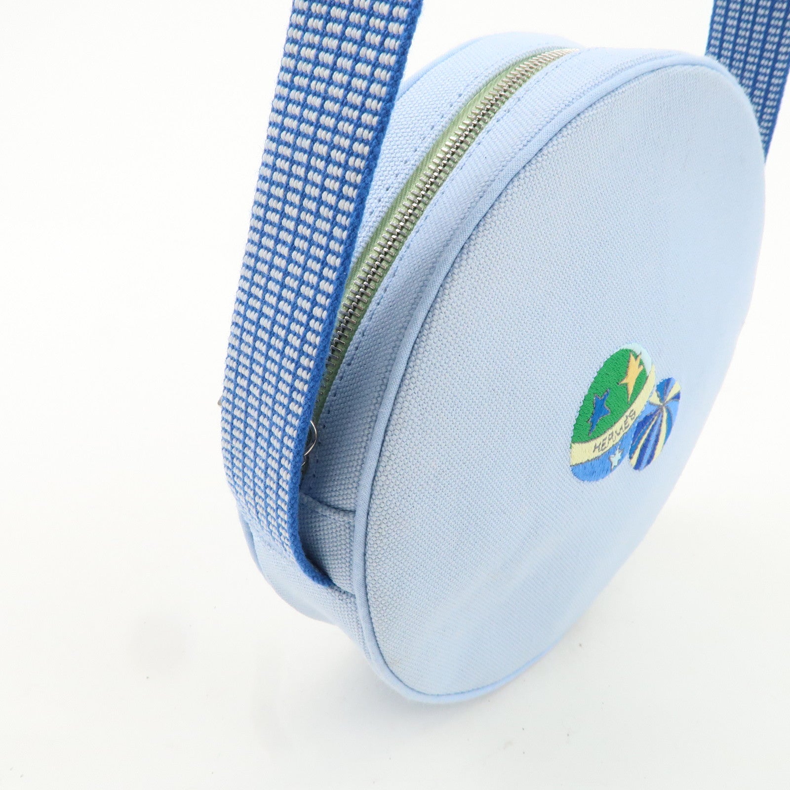 HERMES Circus Sakarecre Cotton Canvas Shoulder Bag Light Blue Used