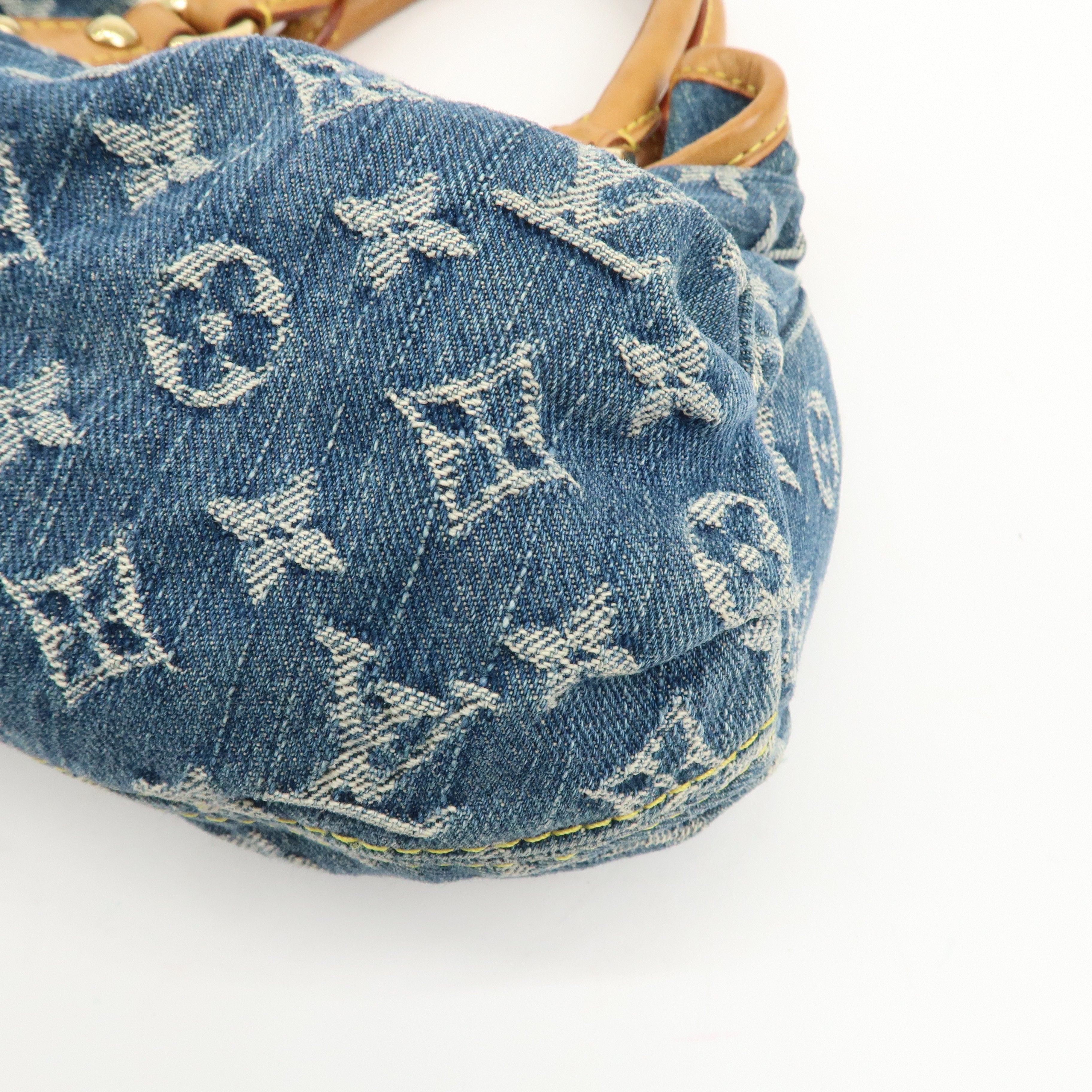 Louis Vuitton Monogram Denim Pleaty Hand Bag Blue M95020 Used