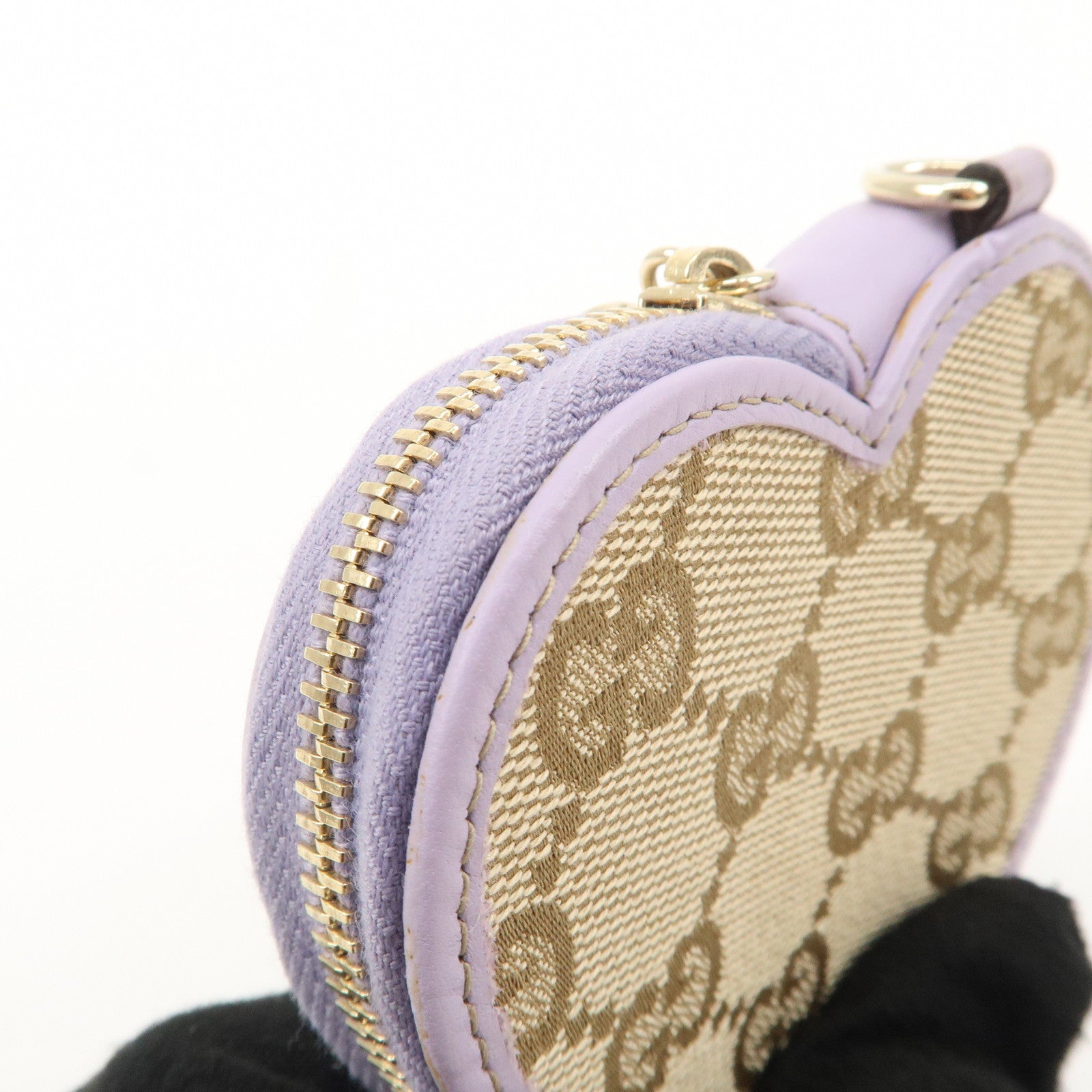 GUCCI GG Canvas Leather Heart Coin Purses Purple 152615