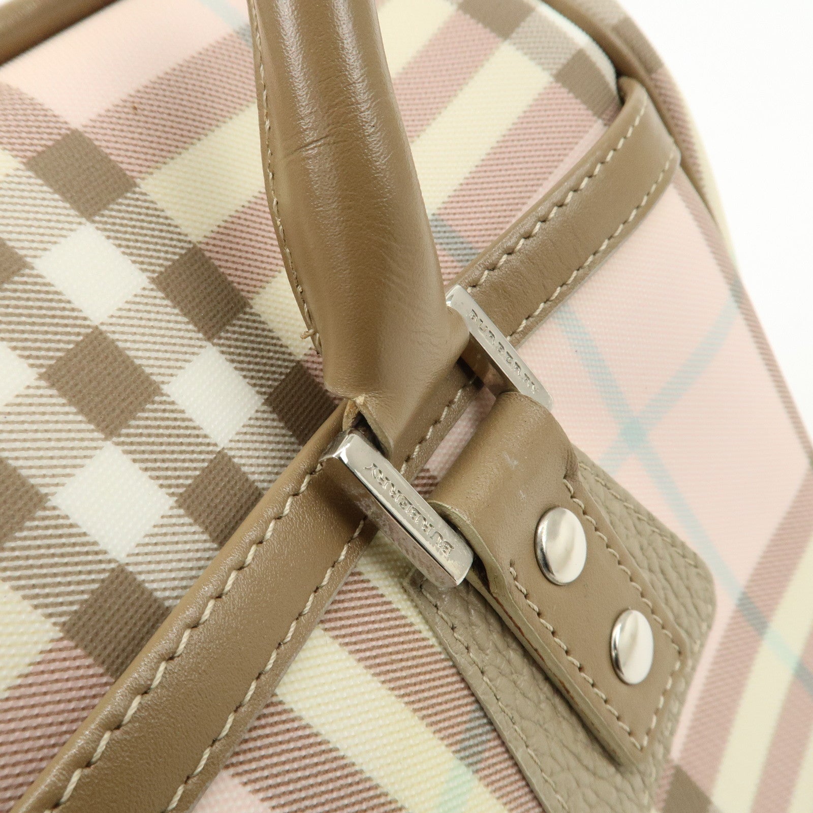 BURBERRY PVC Leather Nova Plaid Shoulder Bag Hand Bag Beige Pink