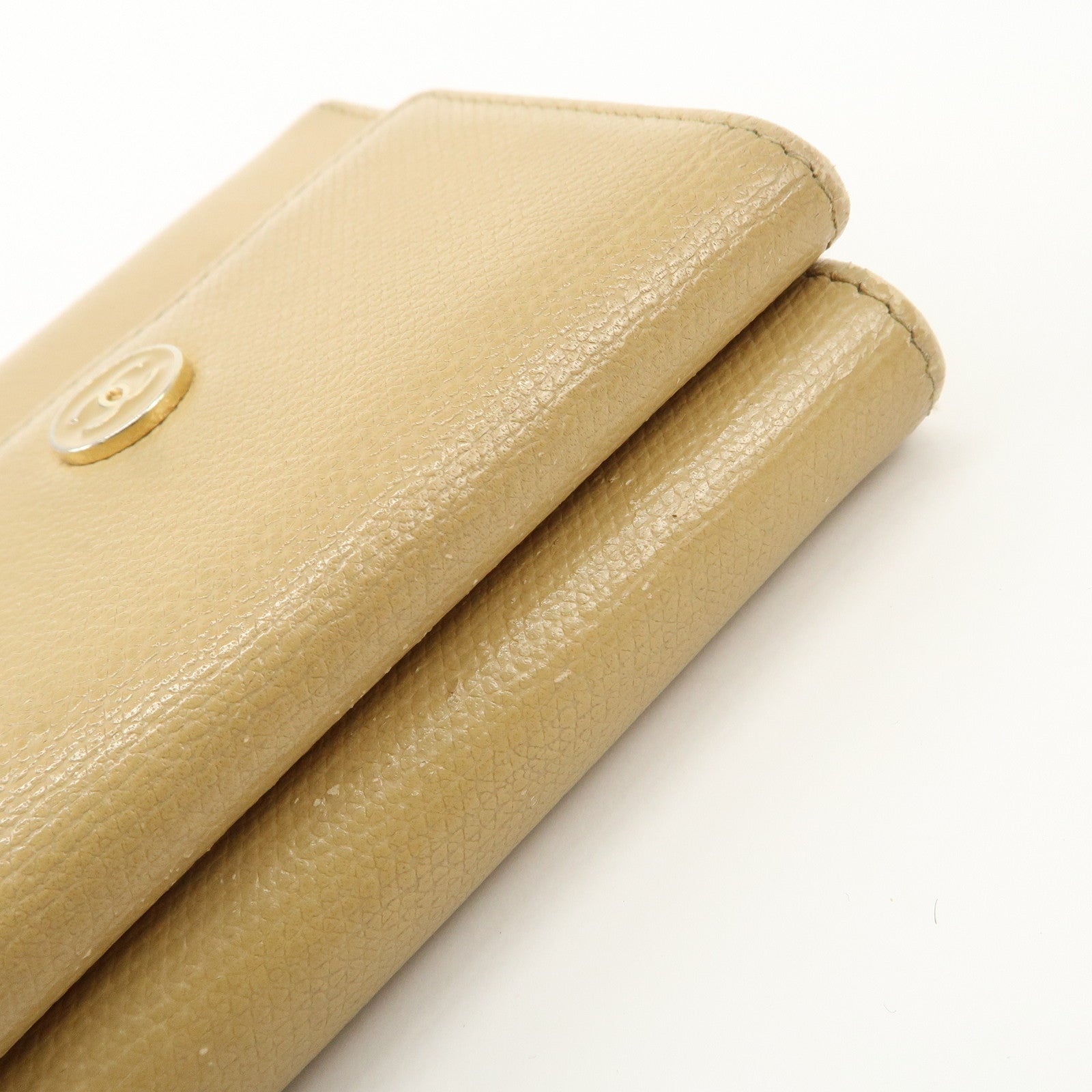 CHANEL Leather COCO Botton W Hook Wallet Beige Used