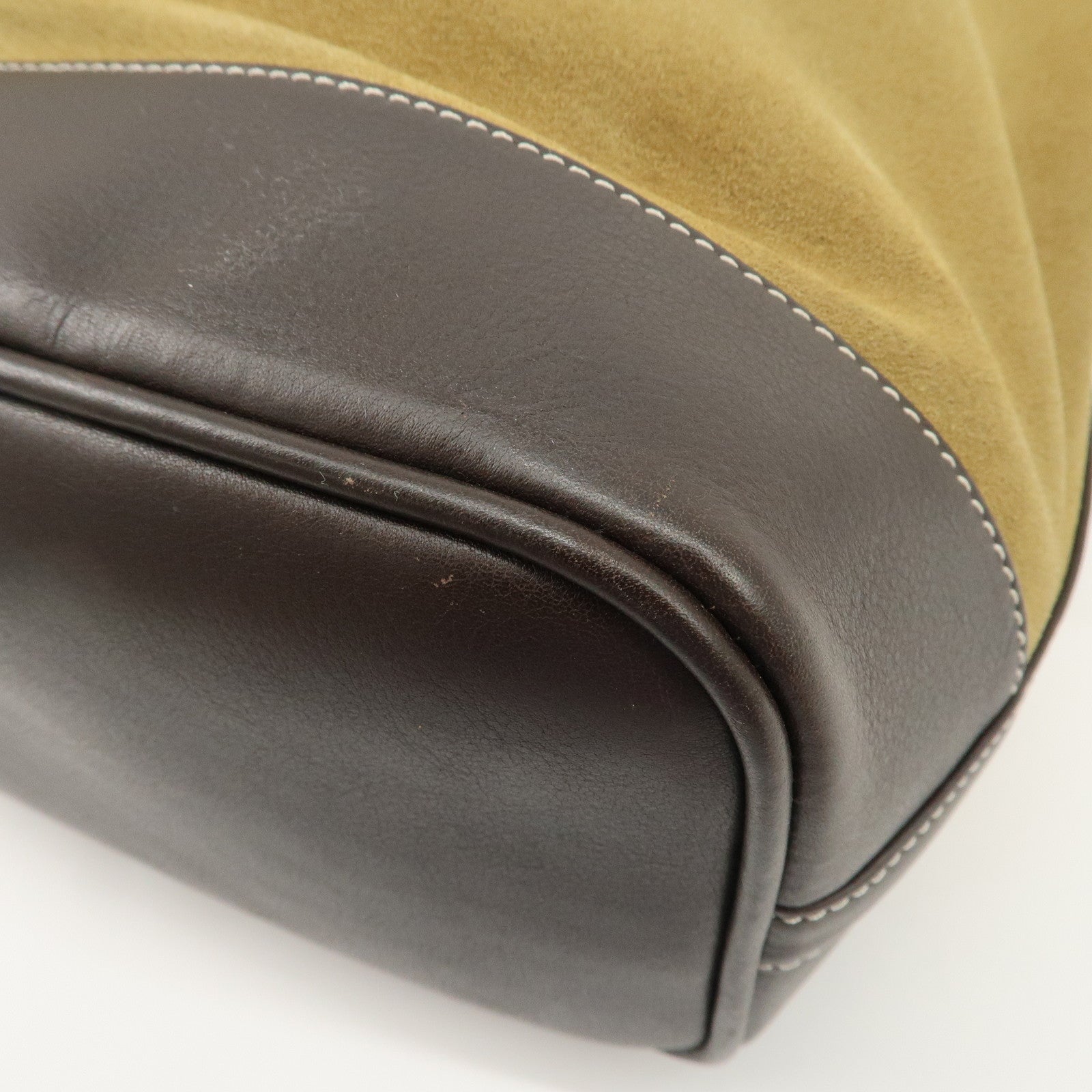 LOEWE Anagram Suede Leather Drawstring Shoulder Bag Beige Brown Used