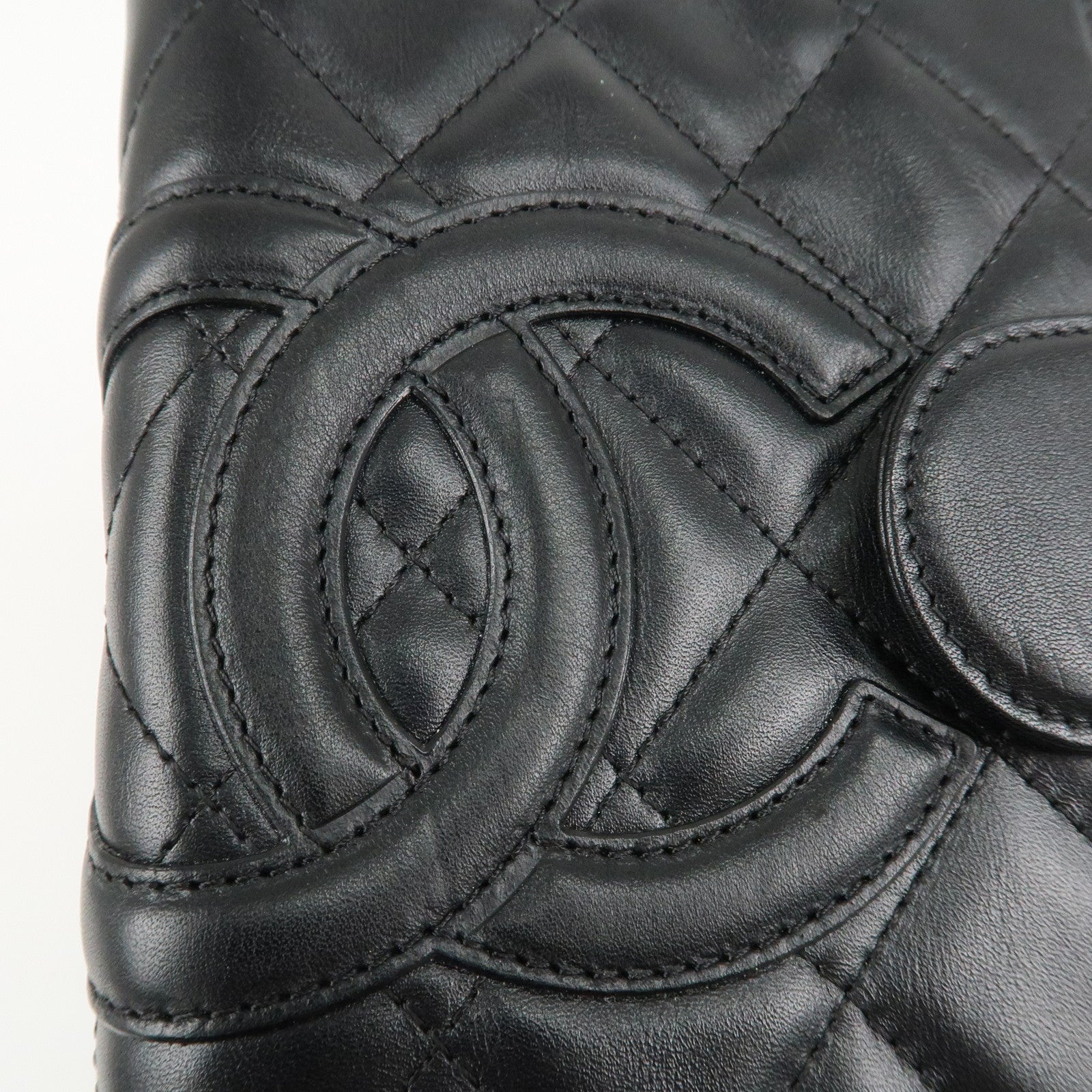 CHANEL Cambon Line Lamb Skin Planner Cover Black A13505 Used
