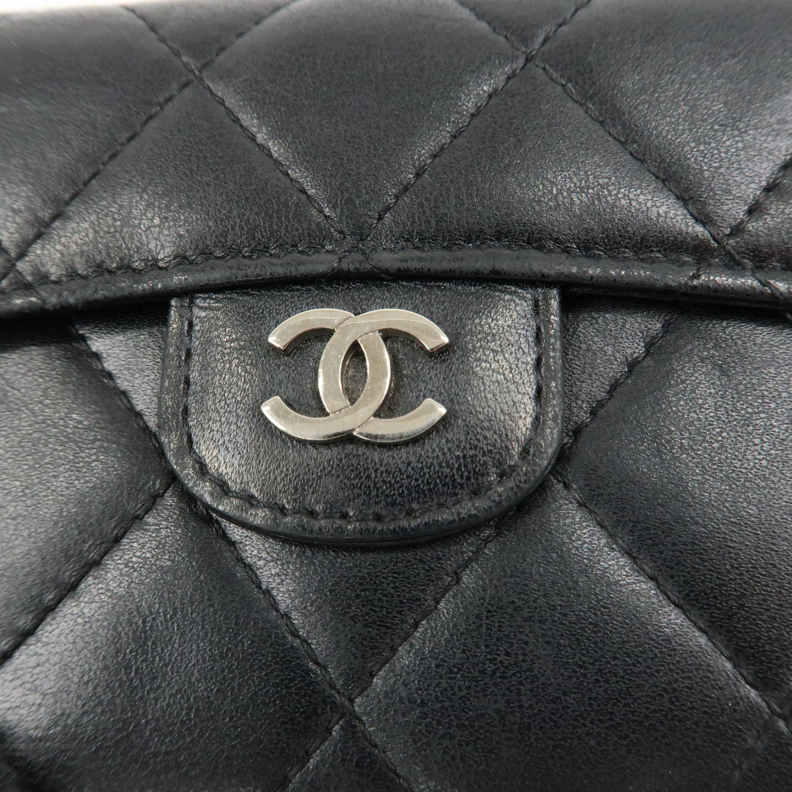 CHANEL Matelasse Lamb Skin Card Case Black AP0214 Used