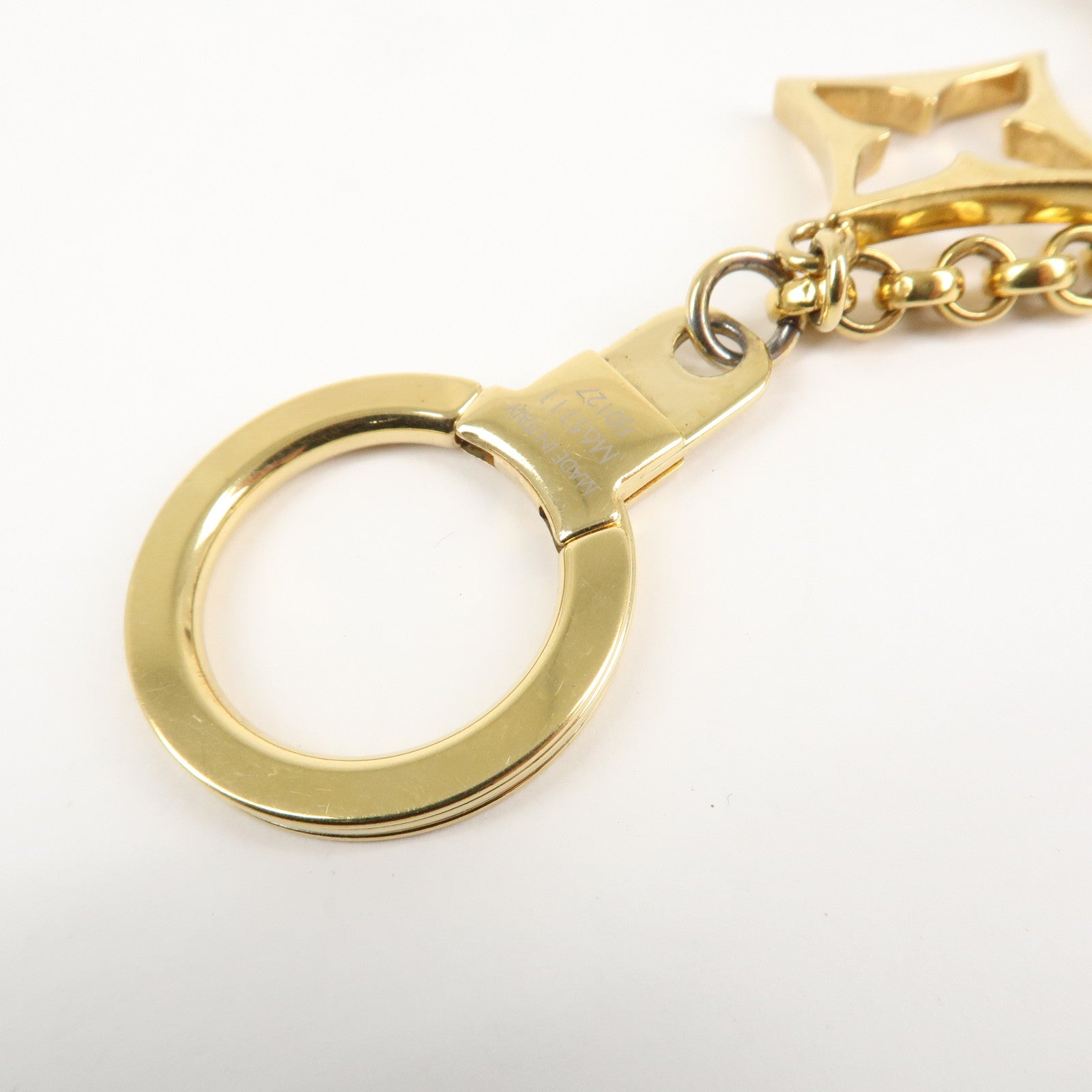 Louis Vuitton Fleur de Monogram Bag Charm Key Chain Gold M65111 Used