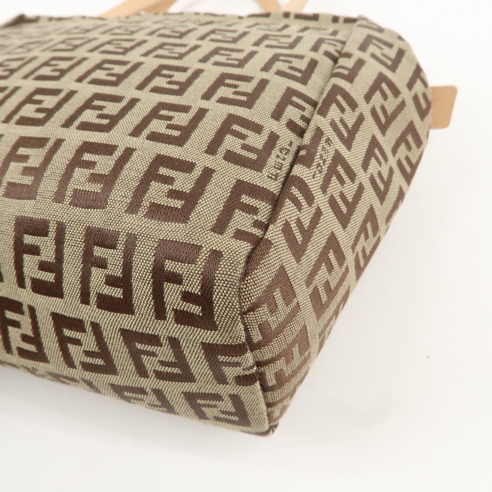 FENDI Zucchino Canvas Leather Mini Hand Bag Beige Brown 8N000