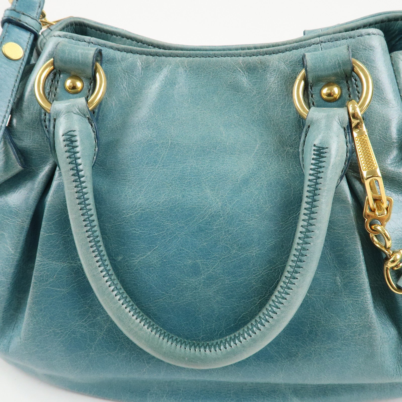 MIU MIU Leather 2Way Bag Shoulder Bag Hand Bag Blue