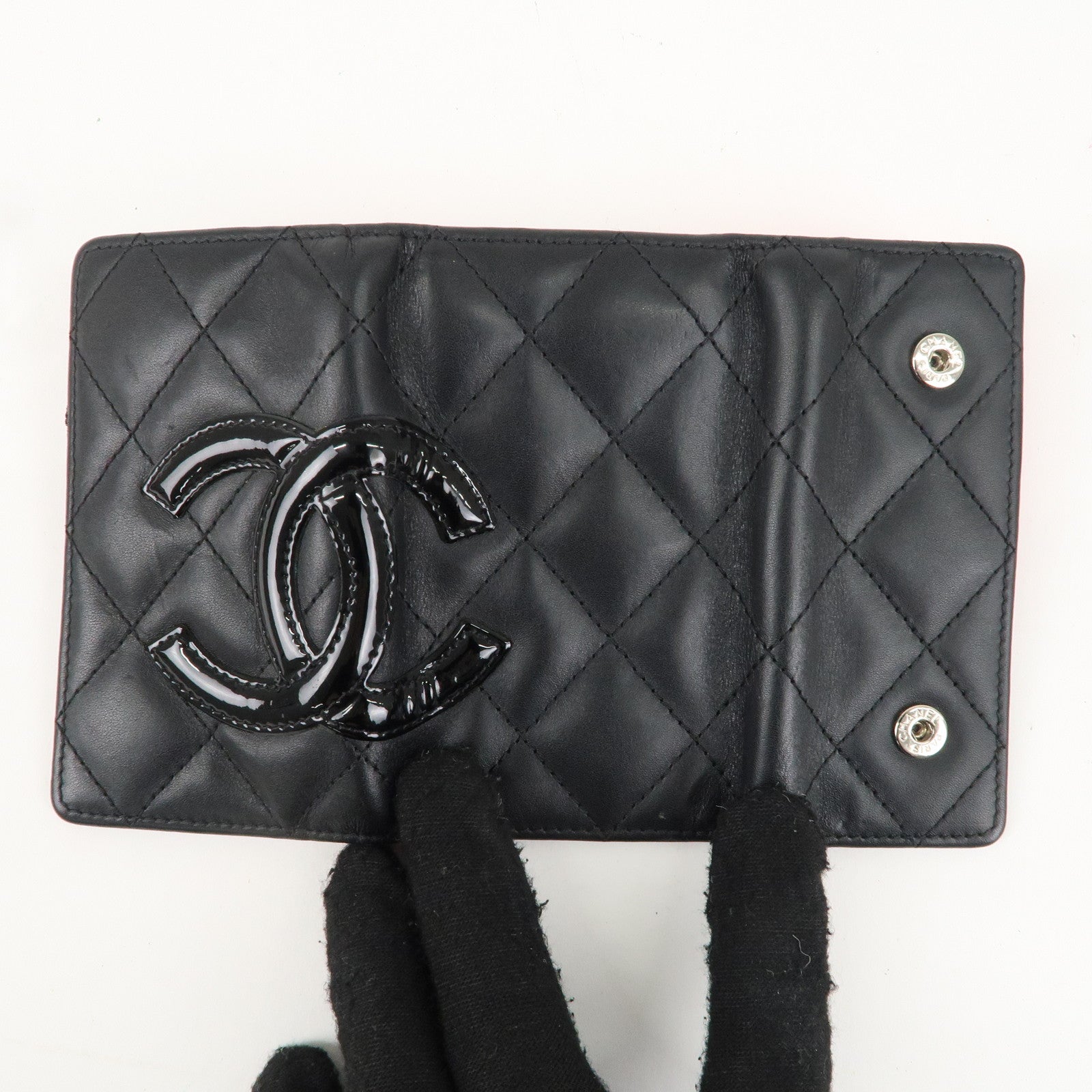 CHANEL Cambon Line Lamb Skin 6 Rings Key Case Key Holder Black