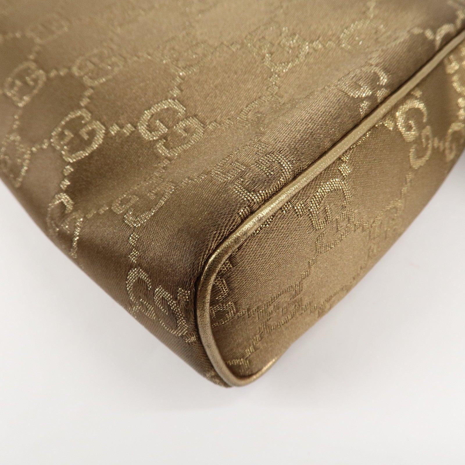 GUCCI Abbey Guccissima GG Satin Leather Hand Bag Gold 145750 Used