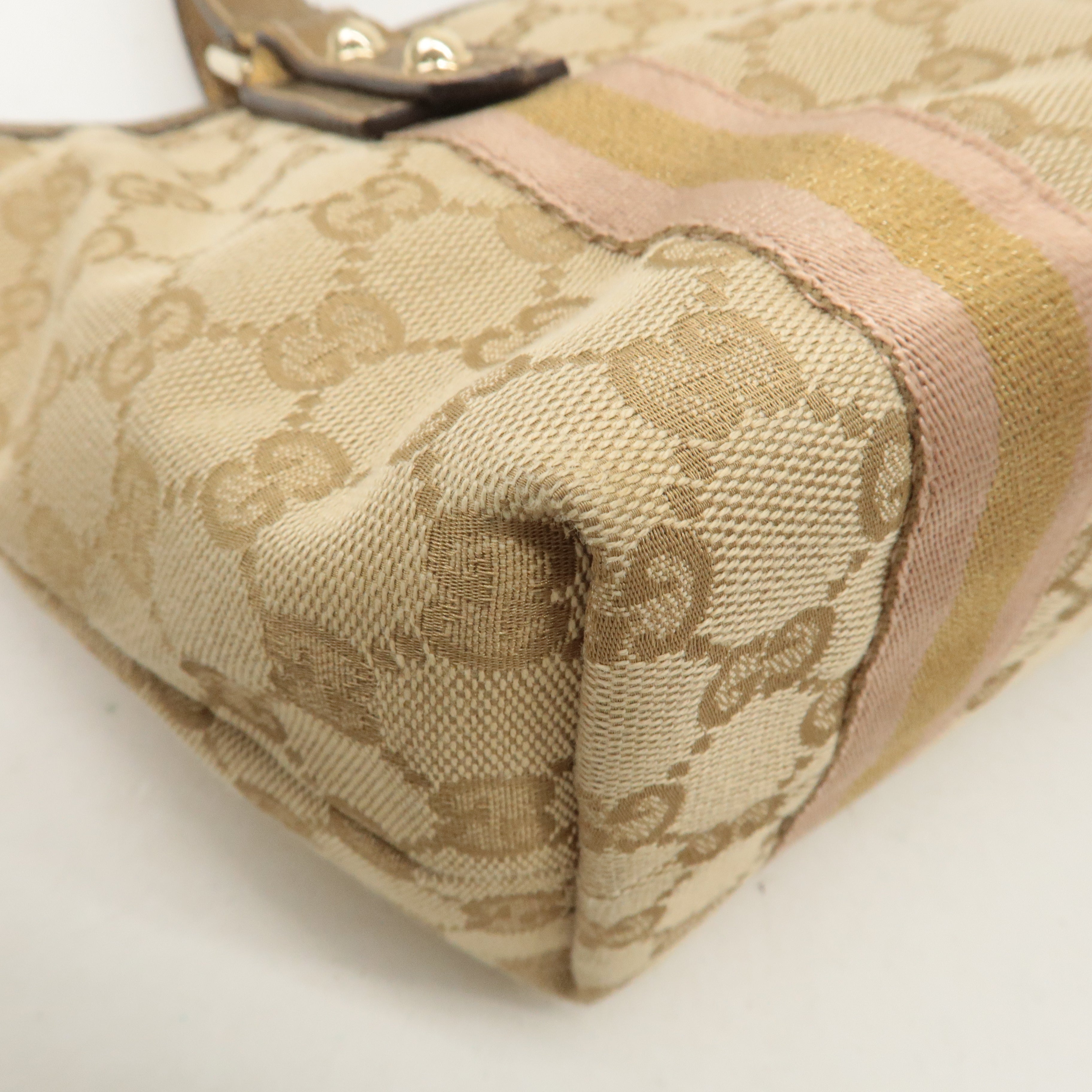 GUCCI Sherry GG Canvas Leather Mini Hand Bag Beige Gold 139261