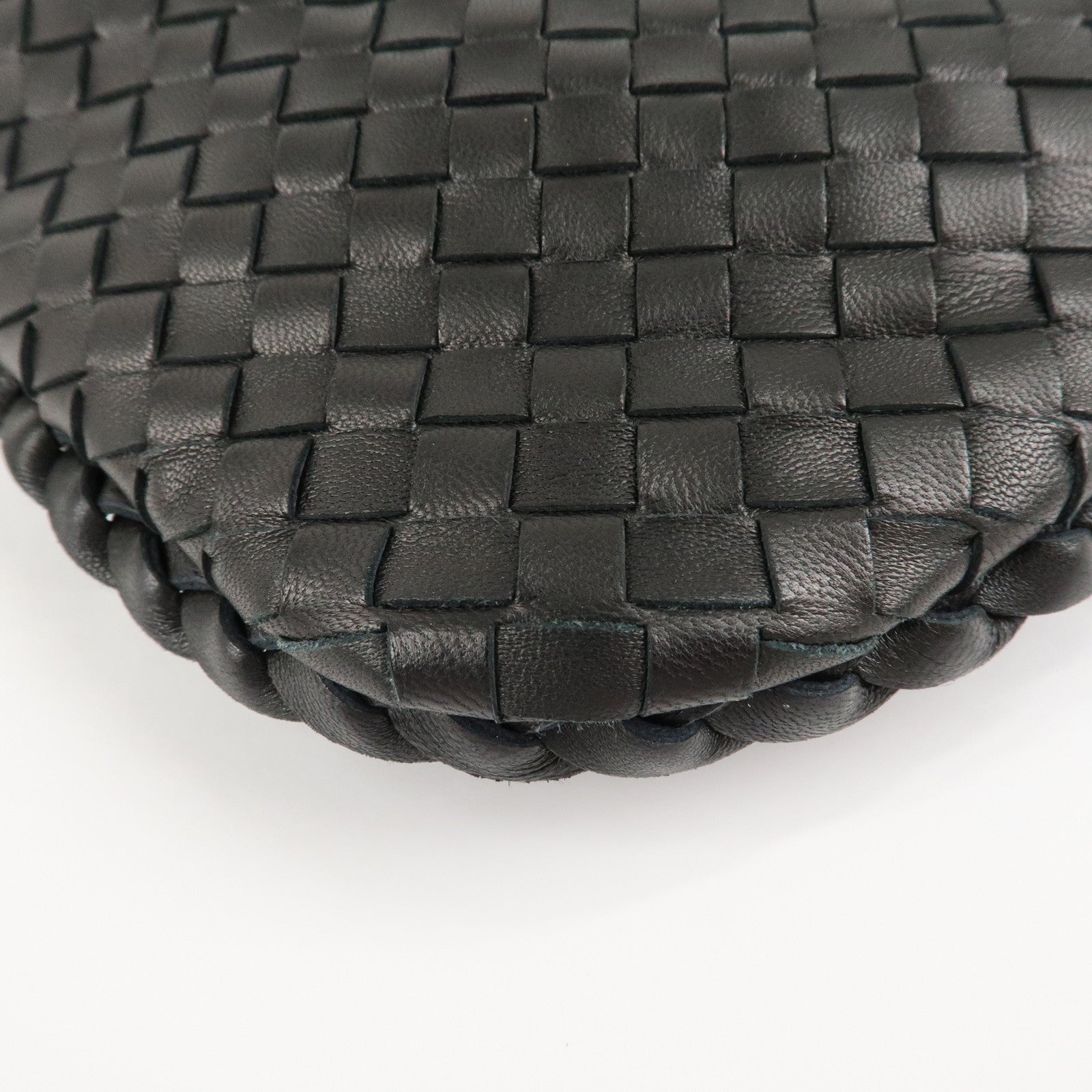 BOTTEGA VENETA Hobo Intrecciato Leather Shoulder Bag Black 115654