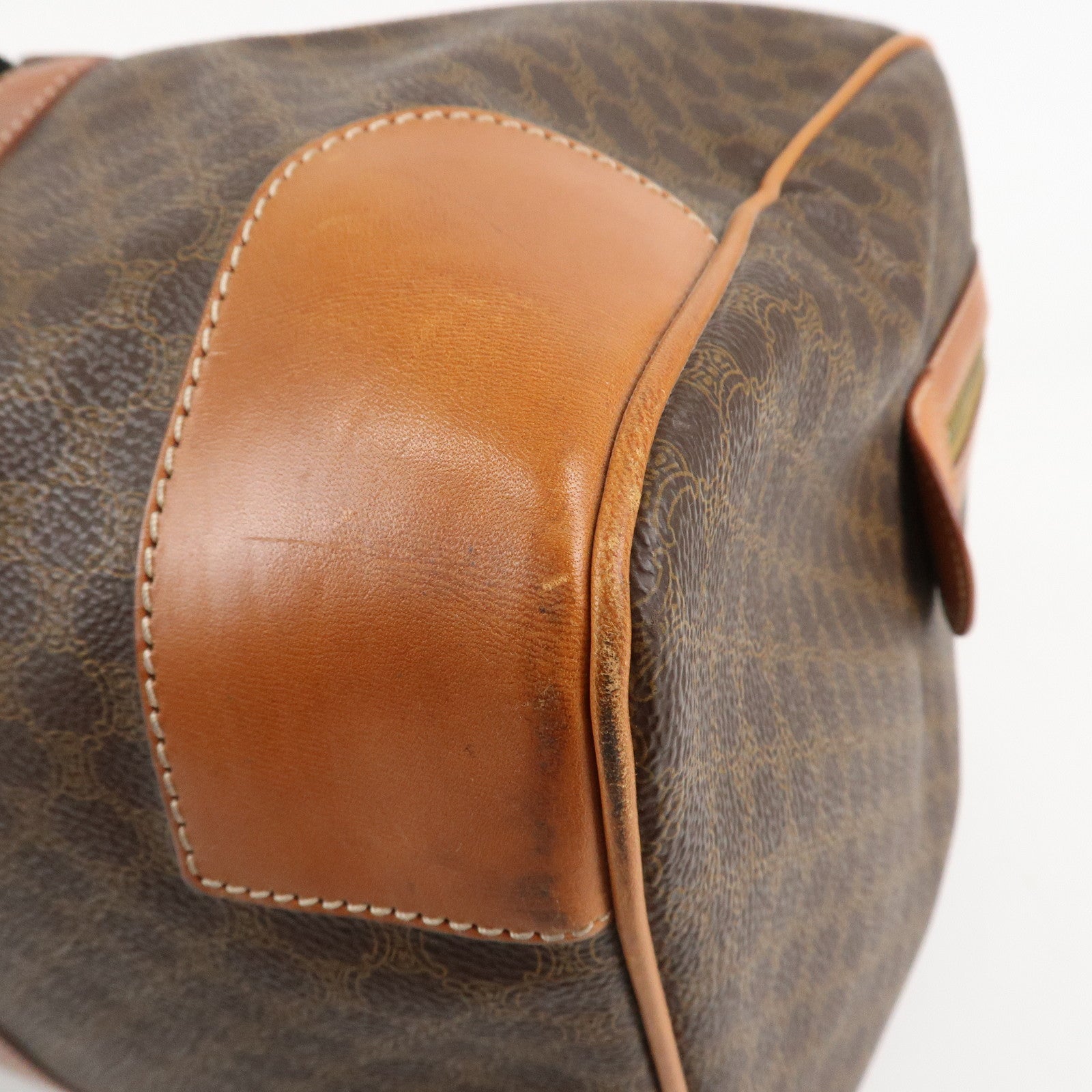 CELINE Macadam PVC Leather Boston Bag Hand Bag Brown Used