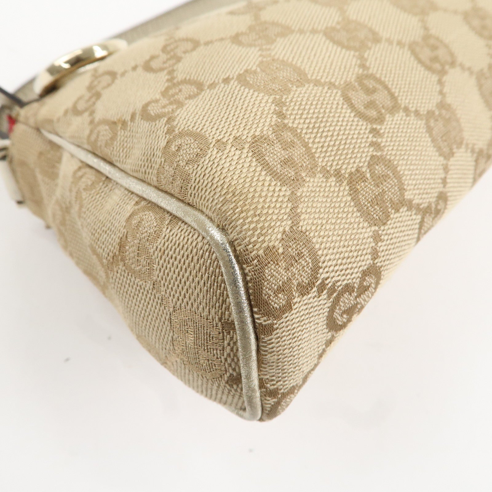 GUCCI Abbey GG Canvas Sholder Bag Pouch Beige Gold  145750