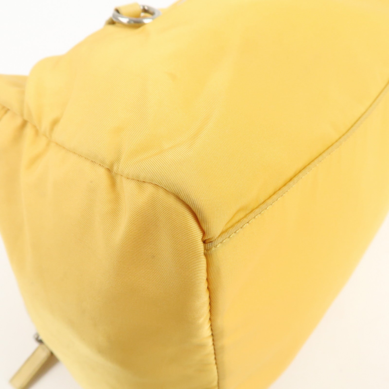 PRADA Logo Nylon Leather Boston Bag Shoulder Bag Yellow Silver