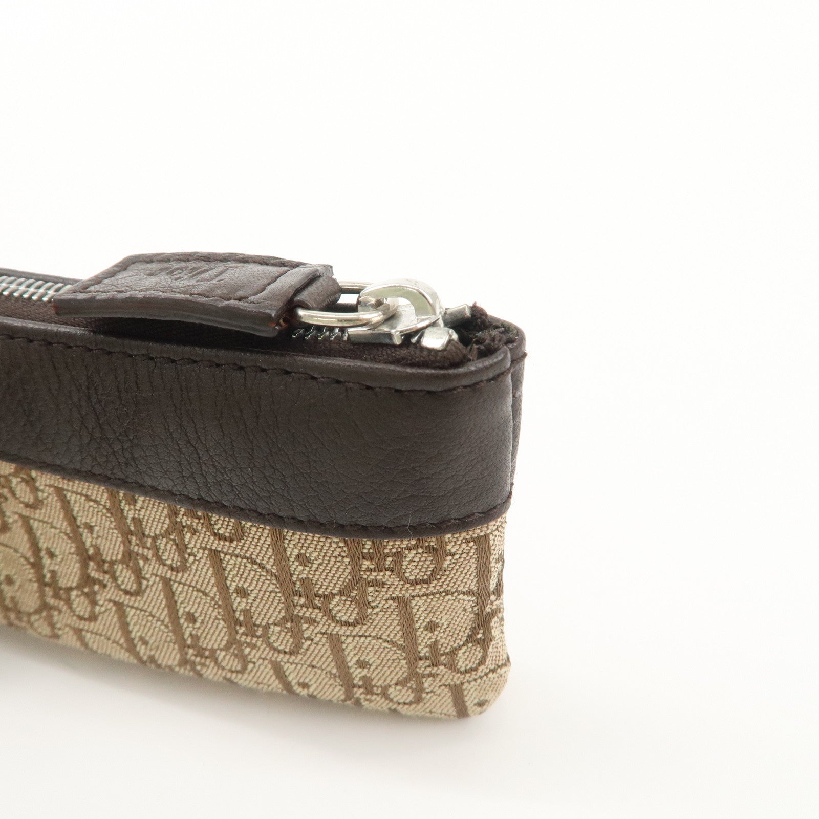 Chiristian Dior Trotter Canvas Leather Coin Key Case Beige Brown Used