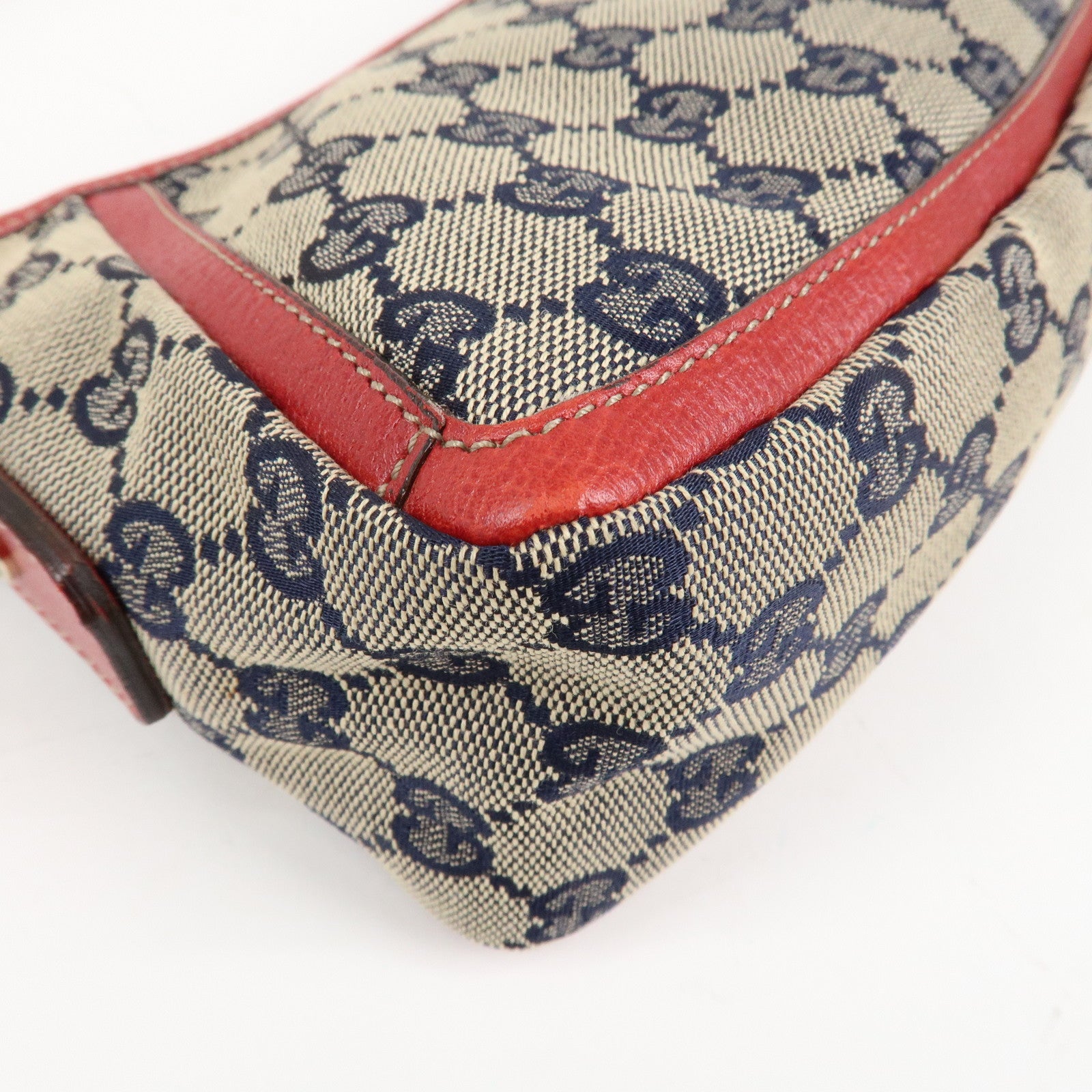GUCCI Abbey GG Canvas Leather Shoulder Bag Beige Navy Red 130939 Used