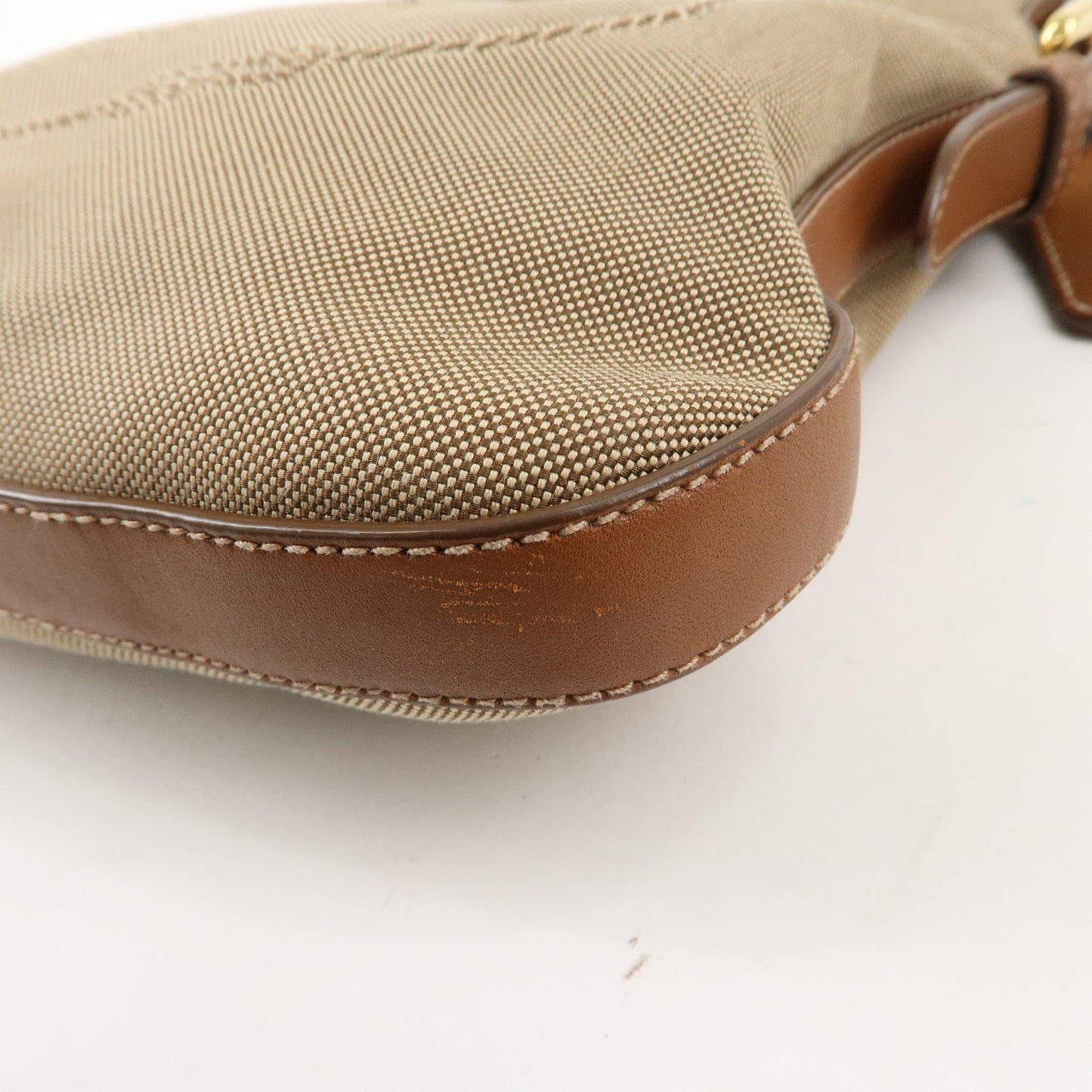 PRADA Logo Jacquard Leather Shoulder Bag Beige Brown BT0706
