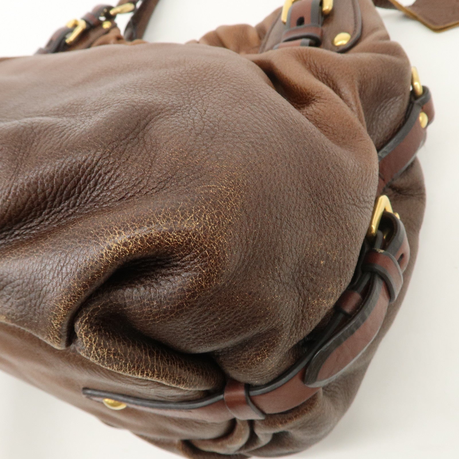 PRADA Leather Shoulder Bag Hand Bag Brown BR4218