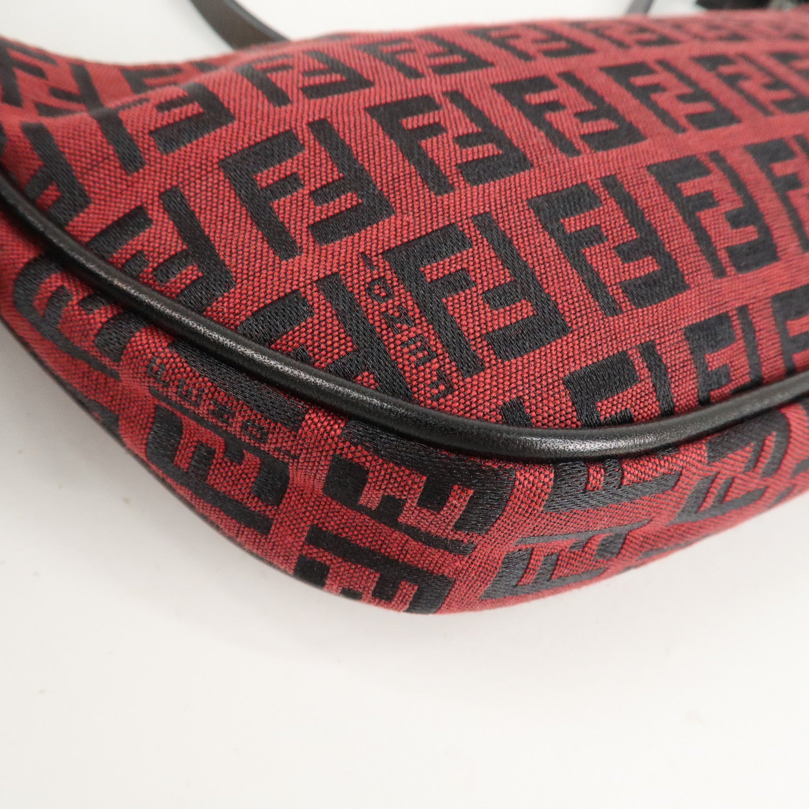 FENDI Zucchino Canvas Leather Accessory Pouch Hand Bag Black Red